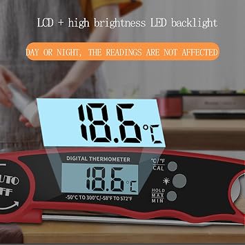 Meat Thermometer Digital, Instant Read Food Thermometer for Grilling and Cooking, Waterproof Kitchen Probe with Backlight for Home, Outdoor Grilling and BBQ