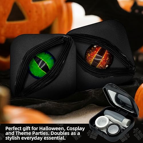 Miniatura 4 de Paquete de 2 soportes para lentes de contacto de color negro (solo funda, sin contacto), cuadrado con temática de Halloween, elegante y duradero,