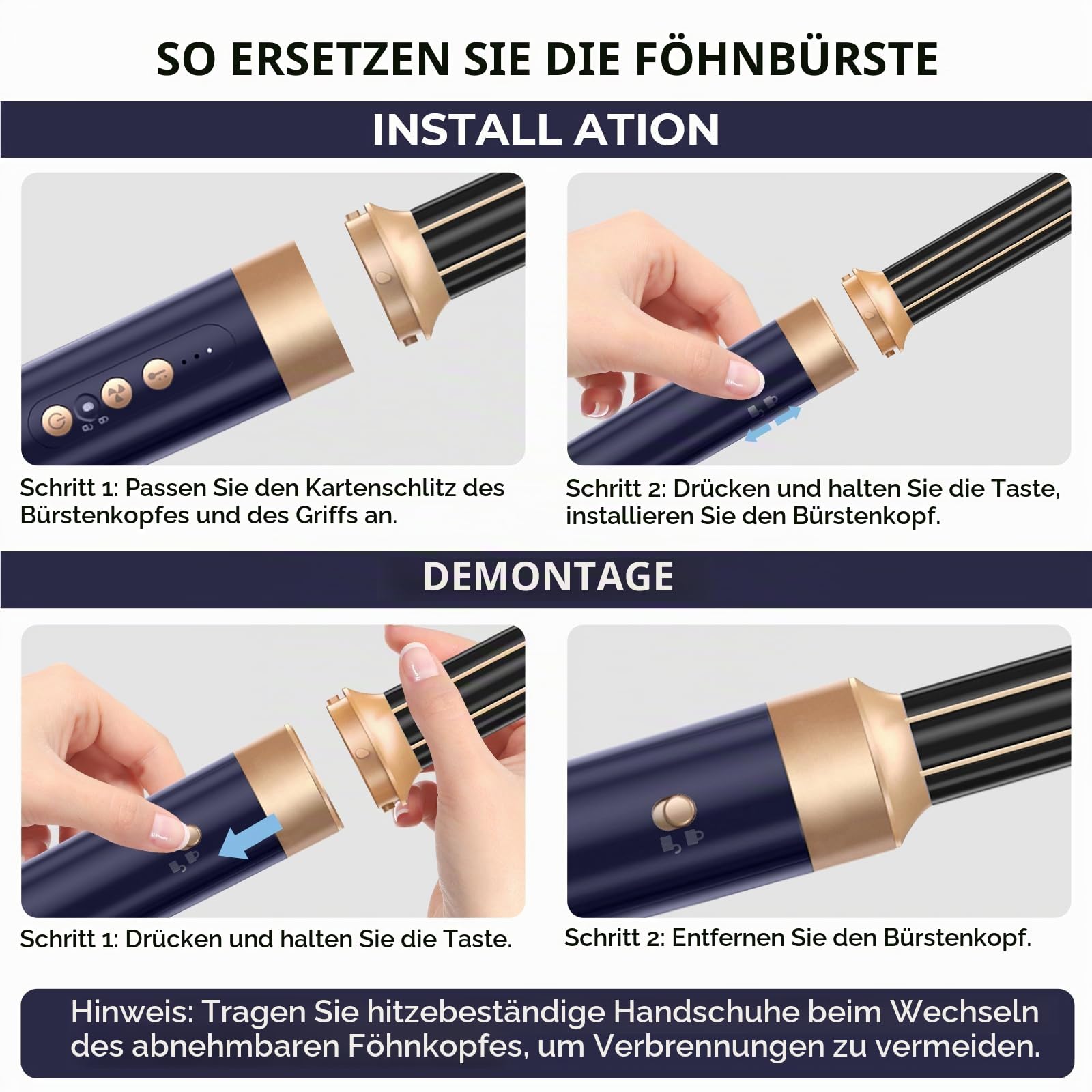 Airstyler Multistyler 7 in 1, Föhn mit Diffusor,1400w Warmluftbürste Haartrockner mit 3 Temperatur, 30mm Lockenstab mit Luft, Stylingbürsten für Trocknen, Locken,Glätten, Styling