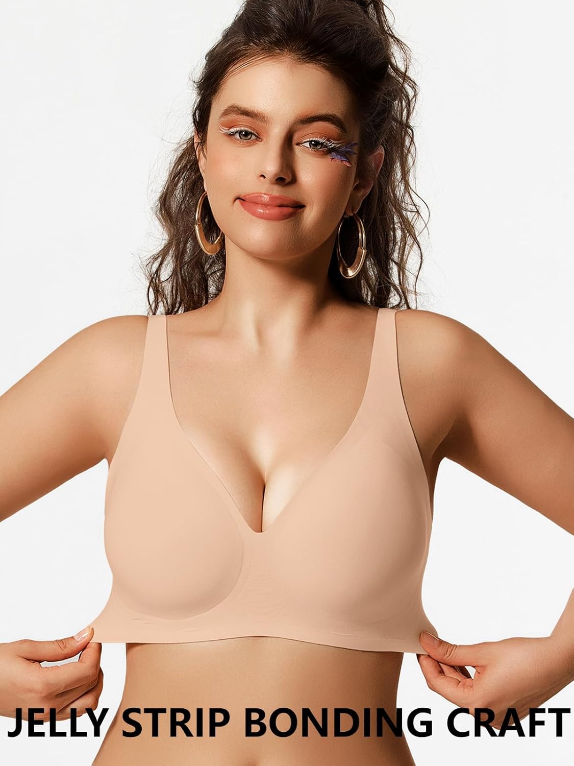 COCOMARTS Jelly Bras for Women No Underwire Seamless Push Up Comfortable Tshirt Everyday Deep V Bra with Support and Lift - Image 2