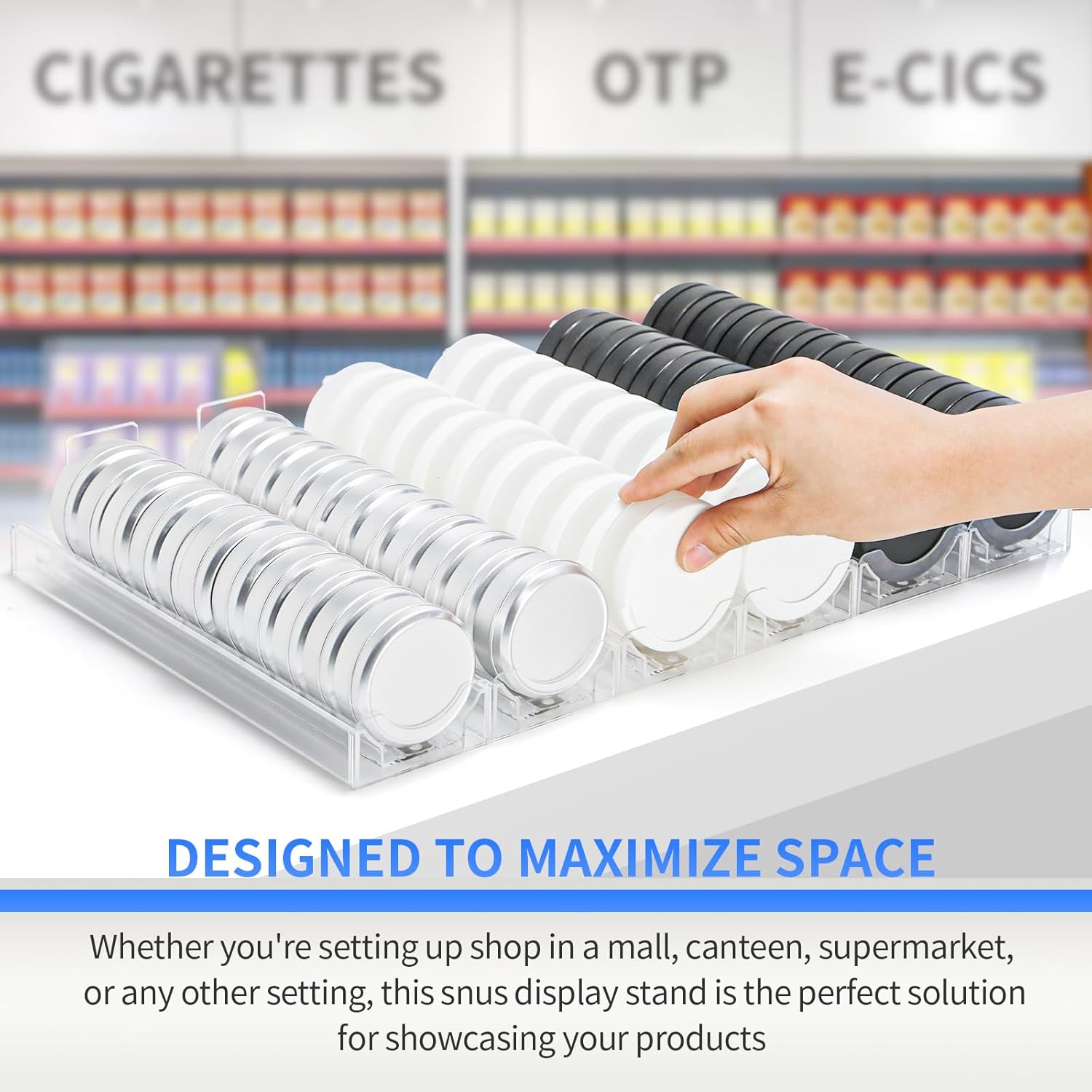 Snus Organizer for Stores，Snus Pusher ，Automatic Spring-Loaded Round-Jar Shelf Pusher，Circular Chewing Gum Display Holder（6 Pieces）