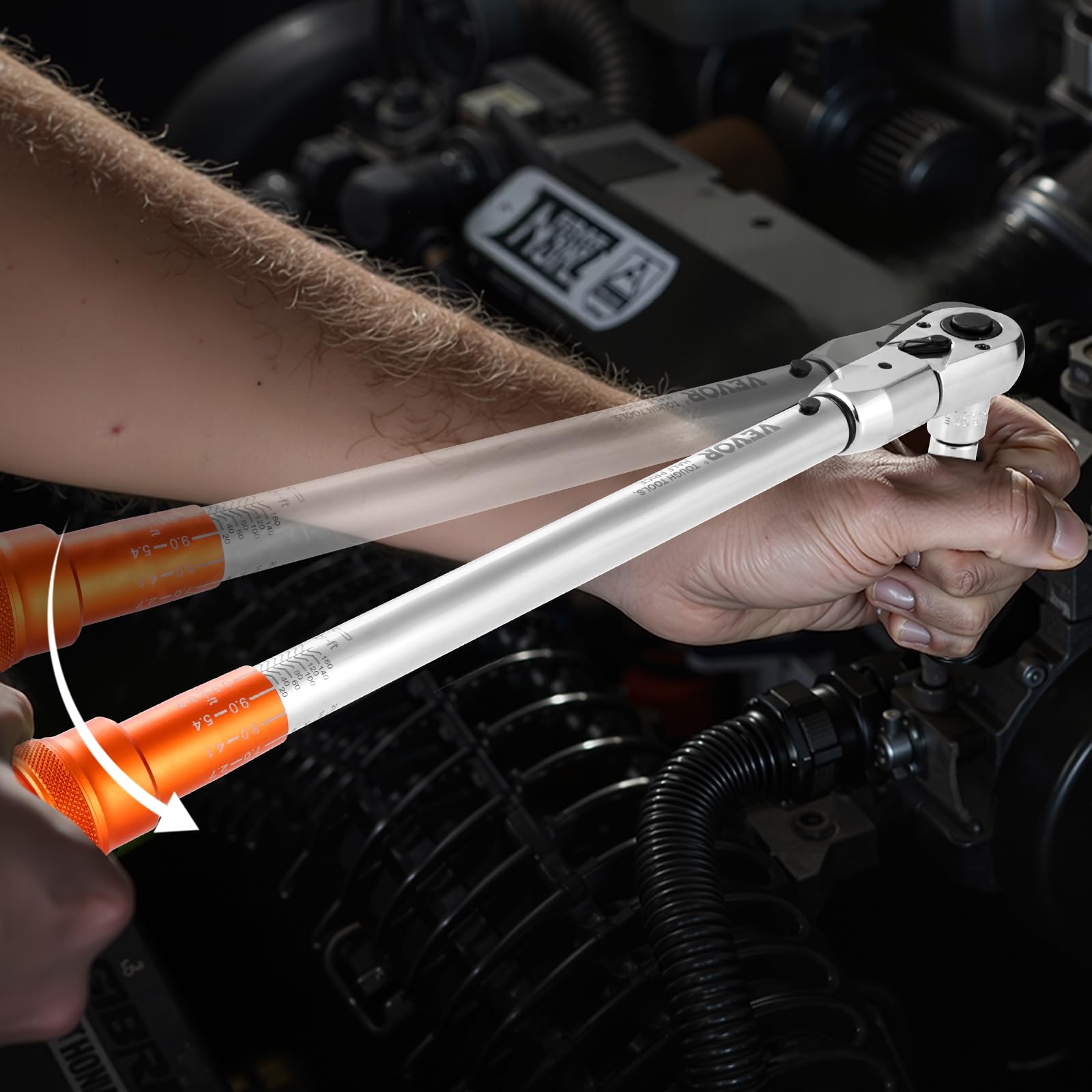 VEVOR Clé Dynamométrique à Déclenchement Entraînement 13 mm 27,1-216,8 N.m, Clé à Cliquet Bidirectionnelle et Réglable, 72 Dents, avec Adaptateur et Mâchoire Interchangeable, pour Réparation Auto