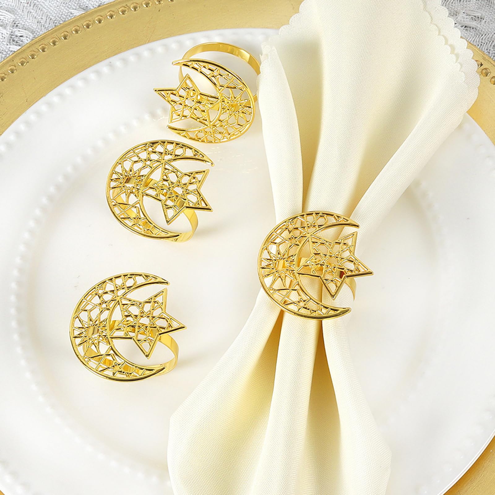 ナプキンリング6個セット Amazon｜6pcsナプキンリングセットくぼみのある月と星ナプキンス