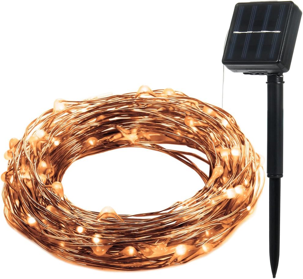 ILLUNITE Solar Powered String Fairy Lights 33 ft Bendable Copper Wire Ambiance Lights With 100 Twinkling & Shimmering LEDS For Christmas,Xmas ,Garden,Wedding,Patio,Party (Warm White)