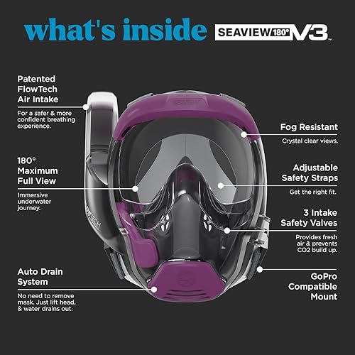 Miniatura 3 de Seaview 180 Máscara de esnórquel de cara completa V3 para adultos el V3 es el equipo de esnórquel perfecto para adultos, máscara de esnórquel con