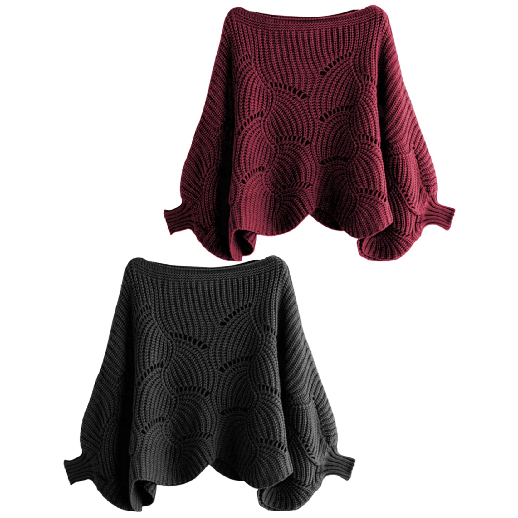 Gestrickter Schal, Pulloverschalel mit Ärmeln warmer Pullover Strickschalle Hohlhülsenhülsenhülle Poncho Pullover klobiger Winter Frauen Ärmel Wickel für kaltes Wetter, Poncho