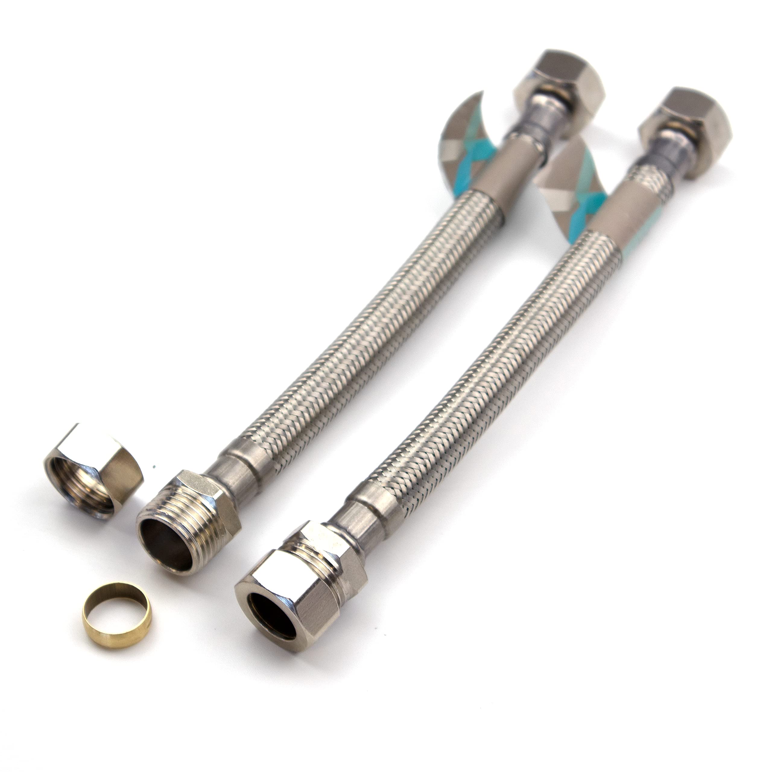 2 x 200mm 1/2 "BSP x 15mm Compresión Monobloc Tap Conectores Cocina Cuenca Flexi Tubos