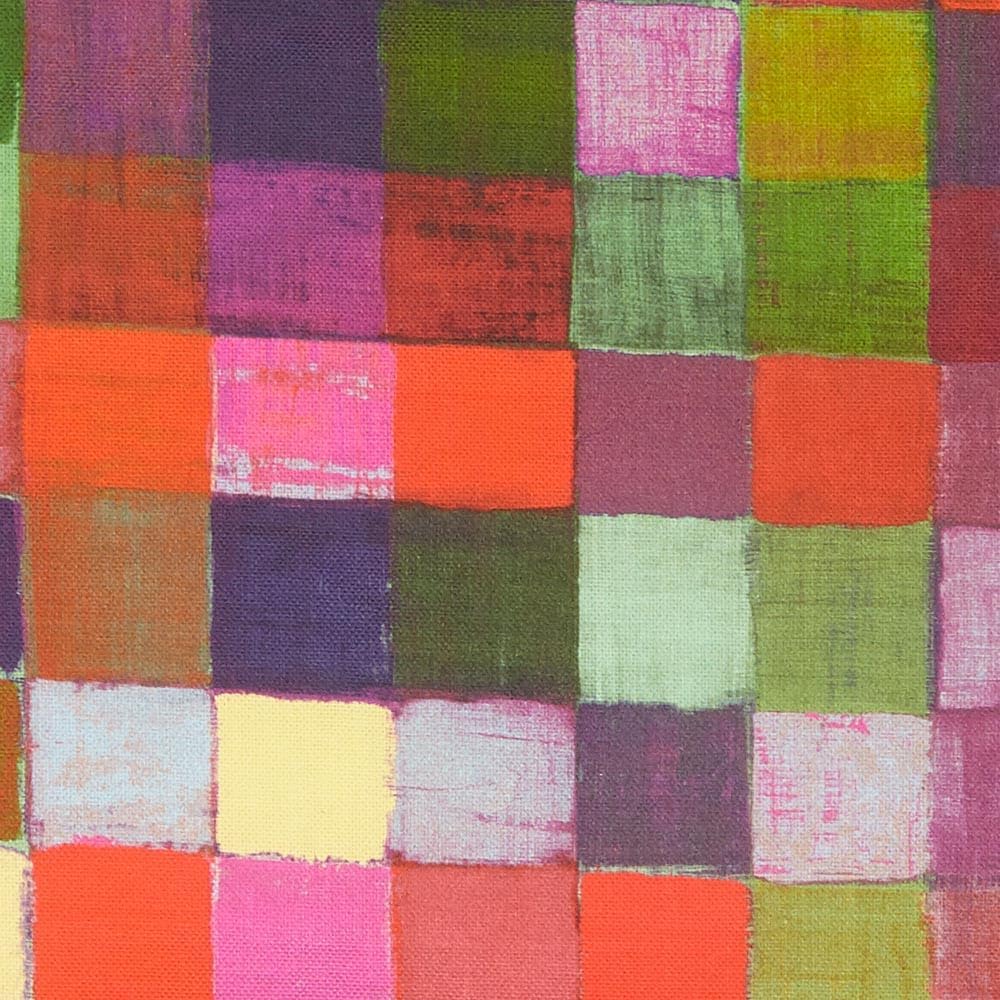 Kt KILOtela - Digital Printed Canvas Duck Fabric, Organic Cotton, Upholstery, Accent Pillows, Handbags, Draperies, 1 Yard, 36" Length x 110" Width, Checkered, Geometric, Genevieve, Red, Lilac