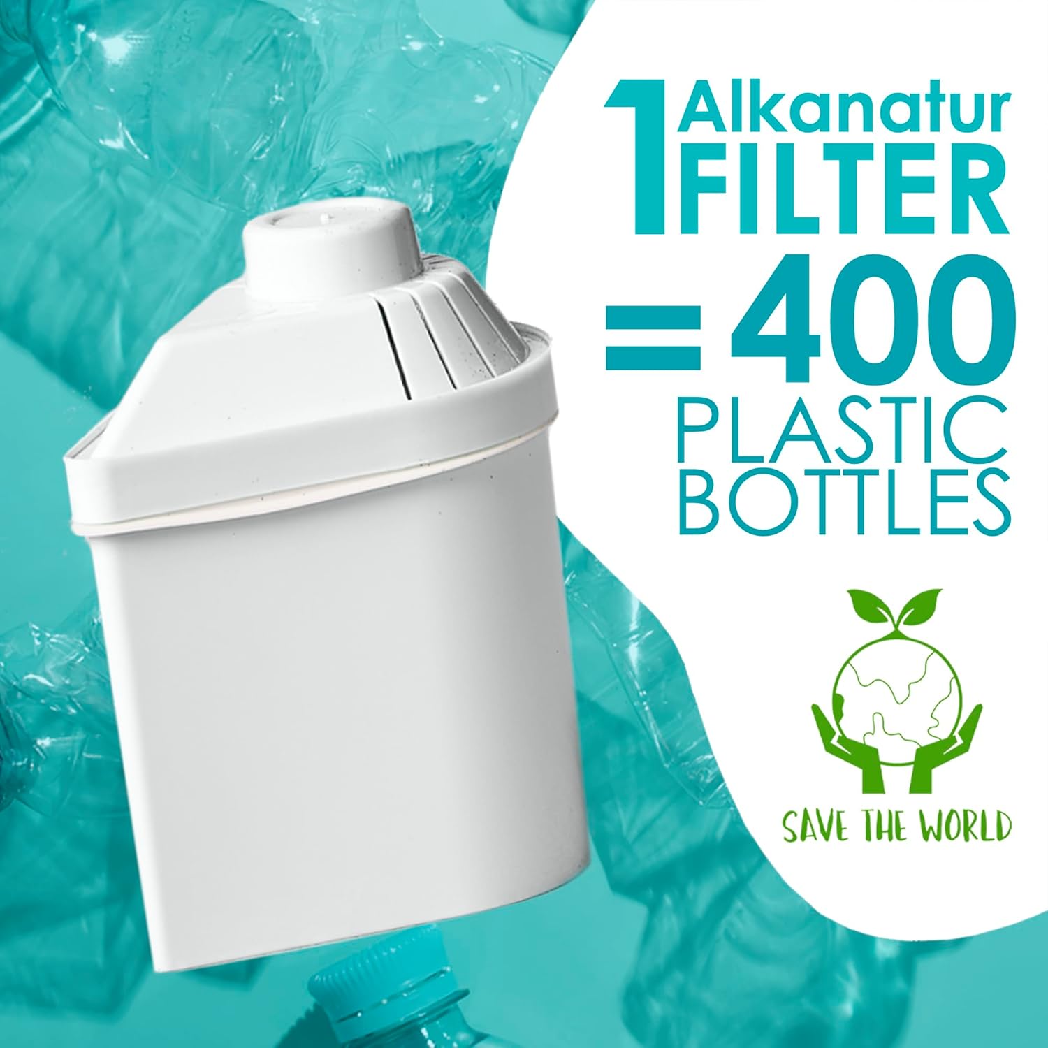 Alkanatur Filter Replacement for Pitcher (Pack of 3) - Removes Fluorides, Chlorine, Heavy Metals - Filters 400 liters of Tap Water - Replace After 3 Months - CE, ROHS, SGS Certified Water Filter