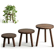 3-Pack Plant Stand Indoor, Single Wood Plant Stand for 6-12 Inch Pots, Modern Plant Stool for Large Plants, Wooden Plant Table Tall Plant Holder for Living Room Balcony Office Dark Brown