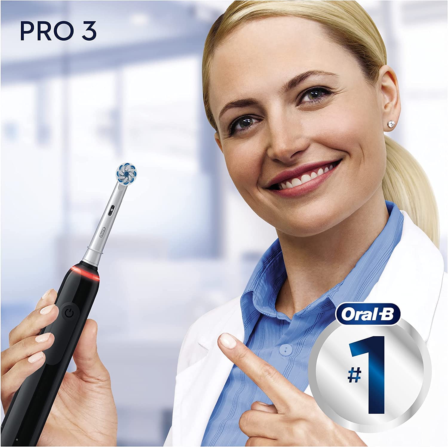 Oral-B Pro 3 3000 Cepillo Eléctrico de Dientes + 1 Mango con Sensor de Presión Visible, 1 Cabezal de Recambio, Negro y Blanco, Diseñado por Braun