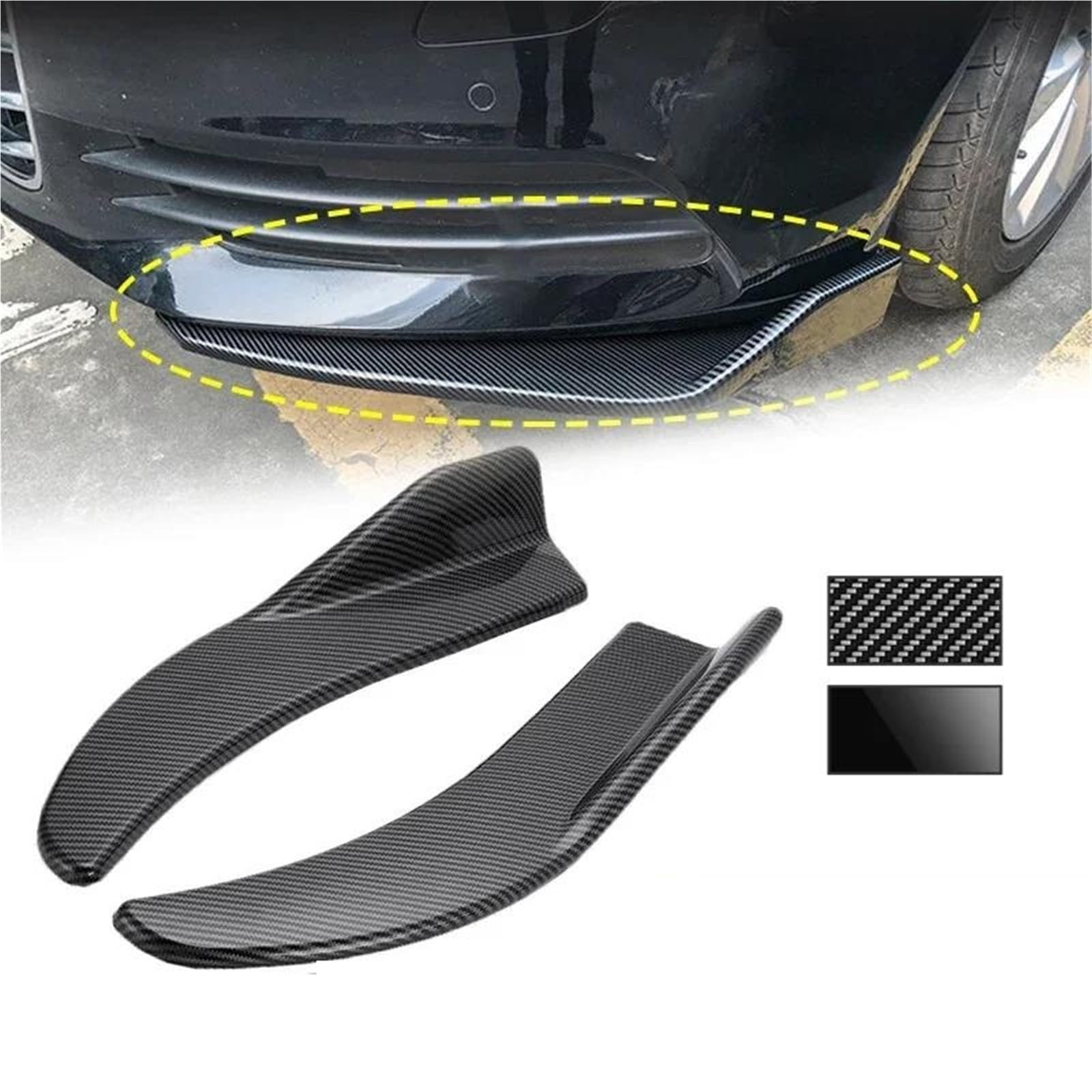 Seitenschwellerverlängerung 1 Paar Schwarz/Auto Carbon Fiber Universal Bumper Spoiler Front Lip Anti-Kollision(Kohlenstoff-Look)