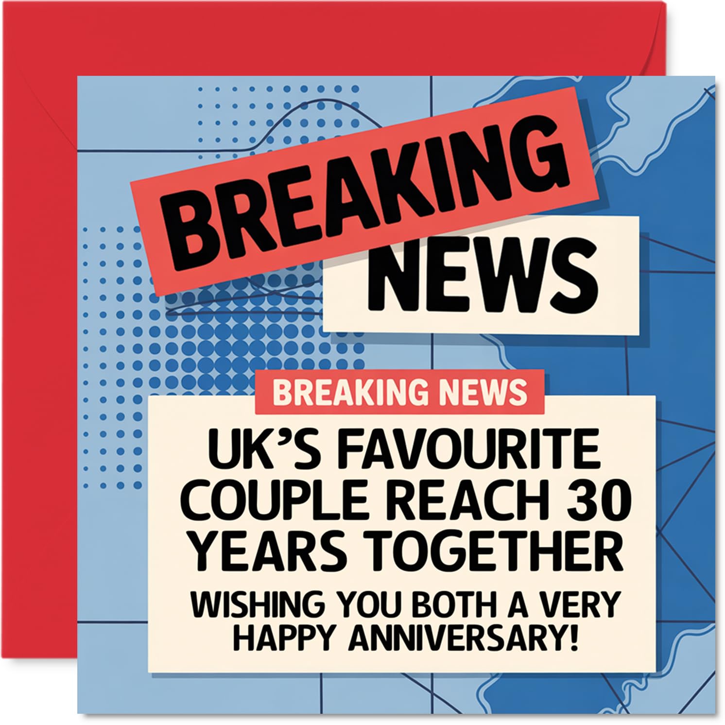 30th Anniversary Card for Women Men - Breaking News - Happy 30 Year Anniversary Card for Companion Boyfriend Girlfriend Partner, 145mm Wedding Anniversaries Greeting Cards