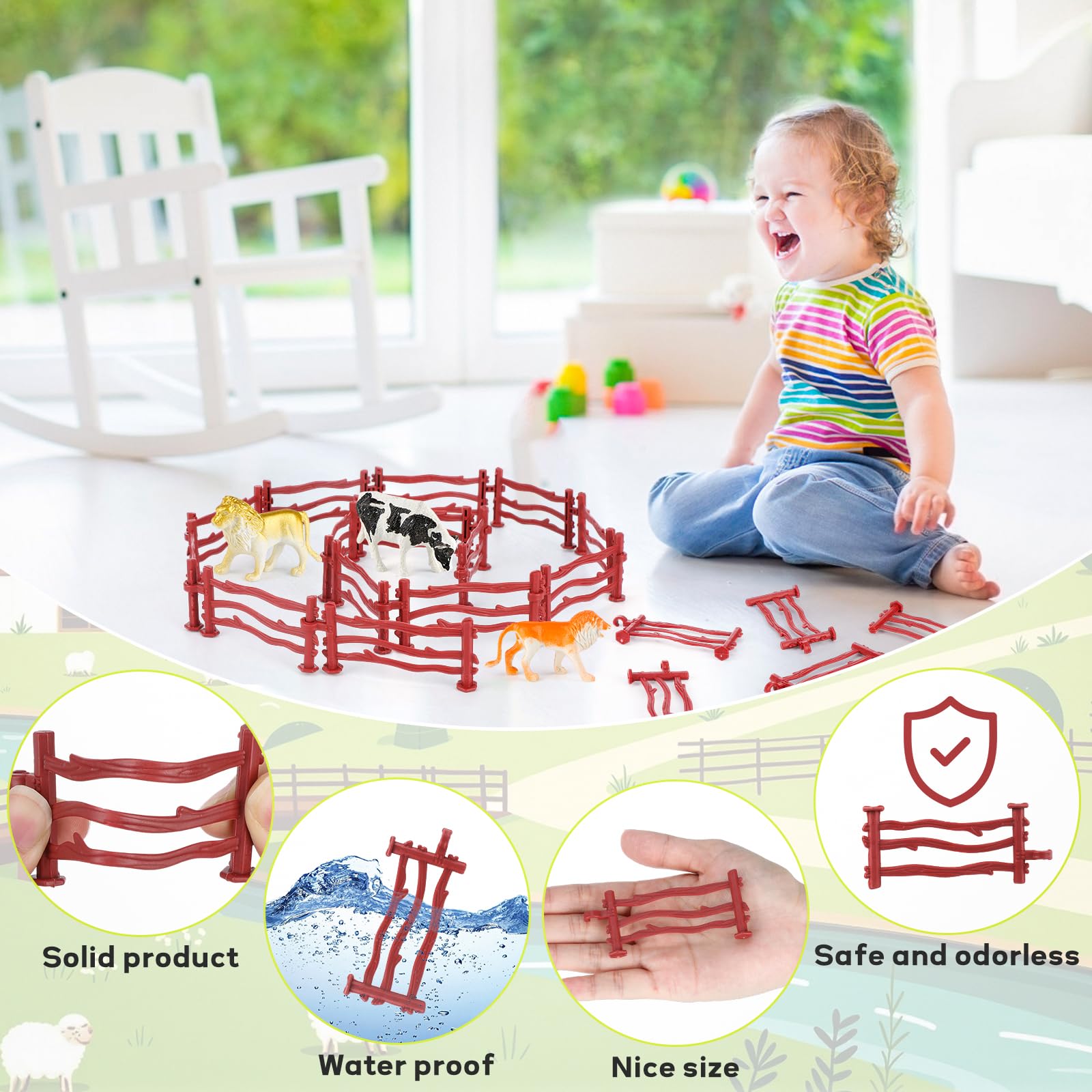 HSLXBY 60-delige speelgoedomheining paard, paardenkraal, speelset, mini-boerderijhek voor kinderen, speelgoed voor paarden voor kinderen, doe-het-zelf, kunststof, accessoires voor paardenhek