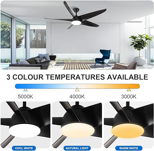 Miniatura 2 de 60" Outdoor Ceiling Fans with Lights Remote Control, Large Black Modern Waterproof Ceiling Fan for Patios Bedroom with 3CCT Dimmable LED 6-Speeds