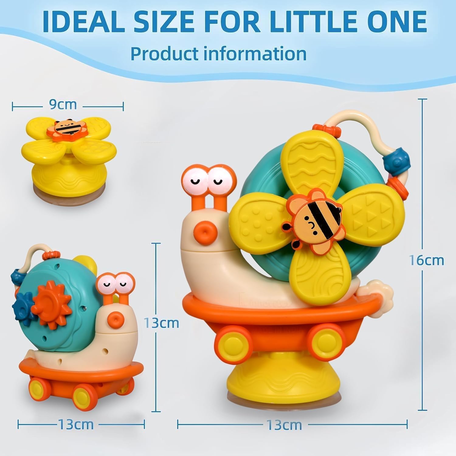 TIUDTOY 5-in-1 Baby Suction Spinner Toy, Interactive Learning Set with Rattle and Sensory Play, for 6+ Months Kids - Orange & Cream 4