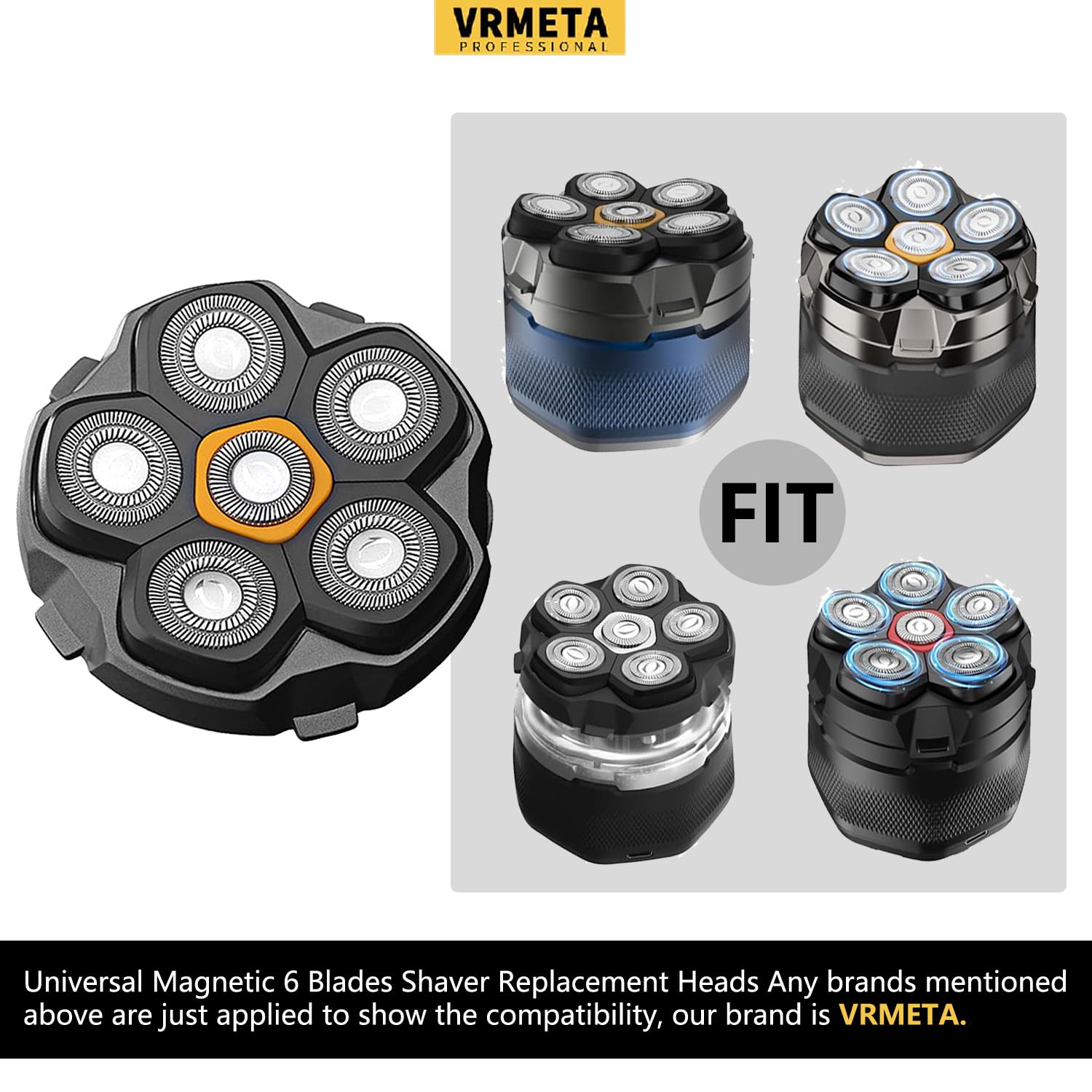 6 Blade Magnetic Replacement Shaving Heads for Bald Men Compatible with All 6D Magnetic Electric Razor (1 PCS VM-072) - Image 3