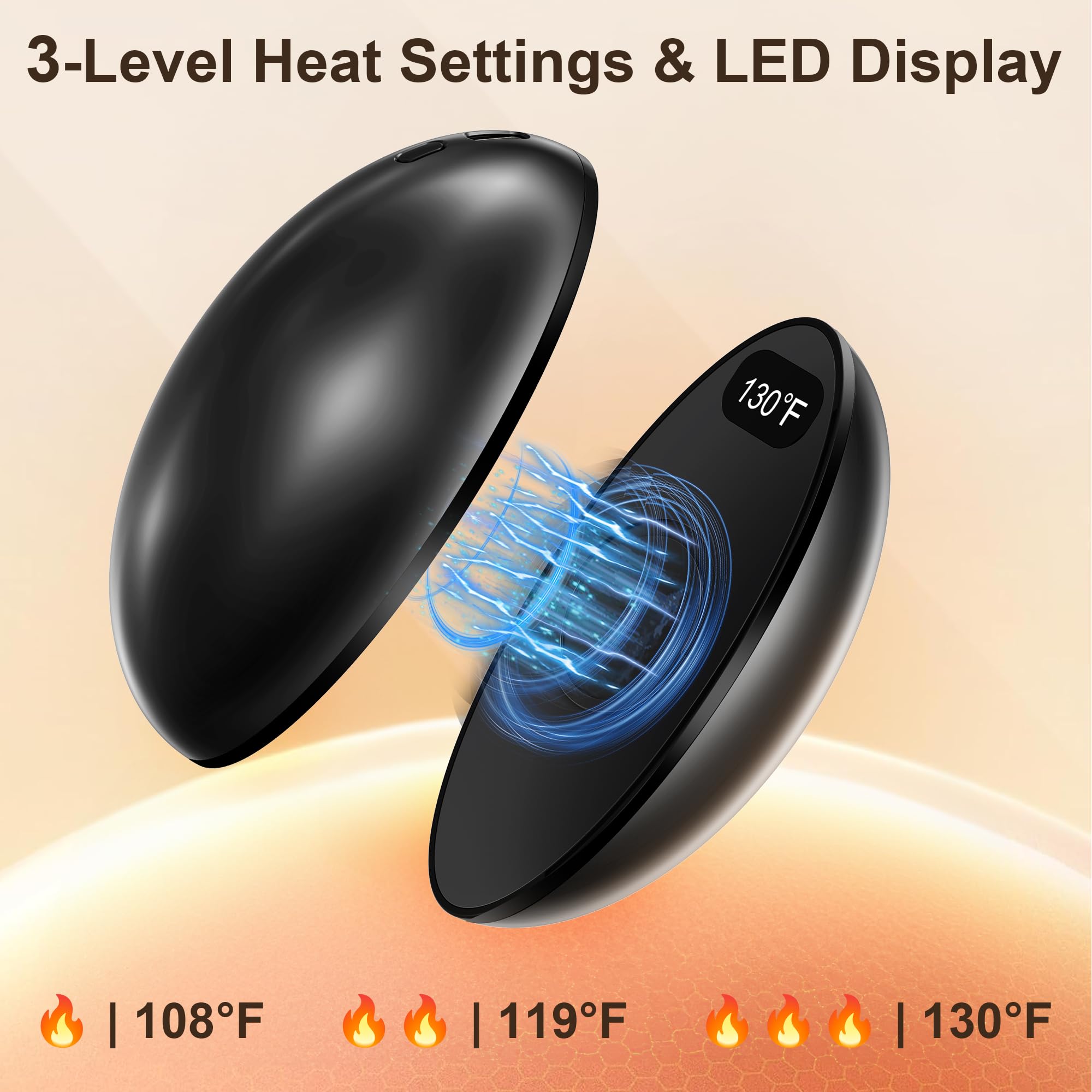 Scaldamani magnetici 2 in 1 ricaricabili, riscaldamento fino a 20 ore, scaldamani tascabili a forma di uovo con chip AI, riscaldamento rapido 1s, temperatura a LED e visualizzazione della batteria