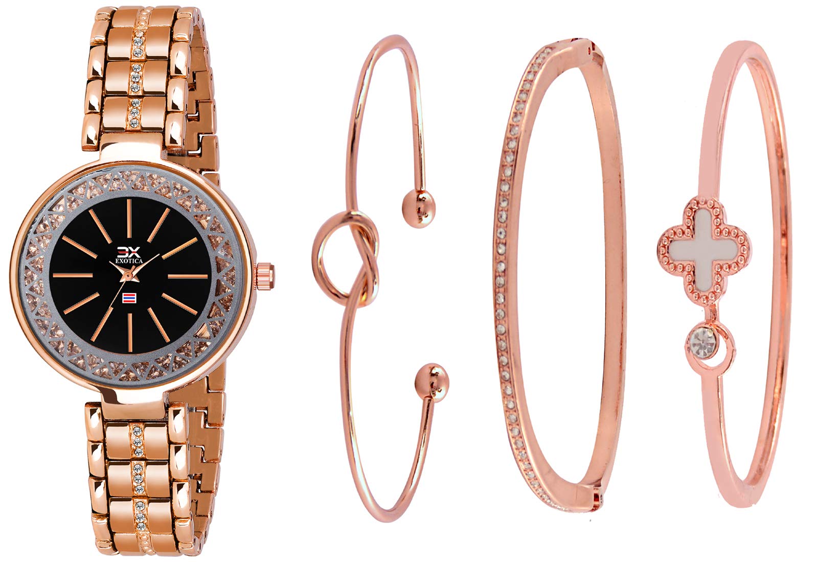 Exotica Fashions Womens Swarovski Crystal Accented Texture Bangle Watch and Bracelet Set (Pack of 4) (B08DL3GKQS) Amazon Price History, Amazon Price Tracker