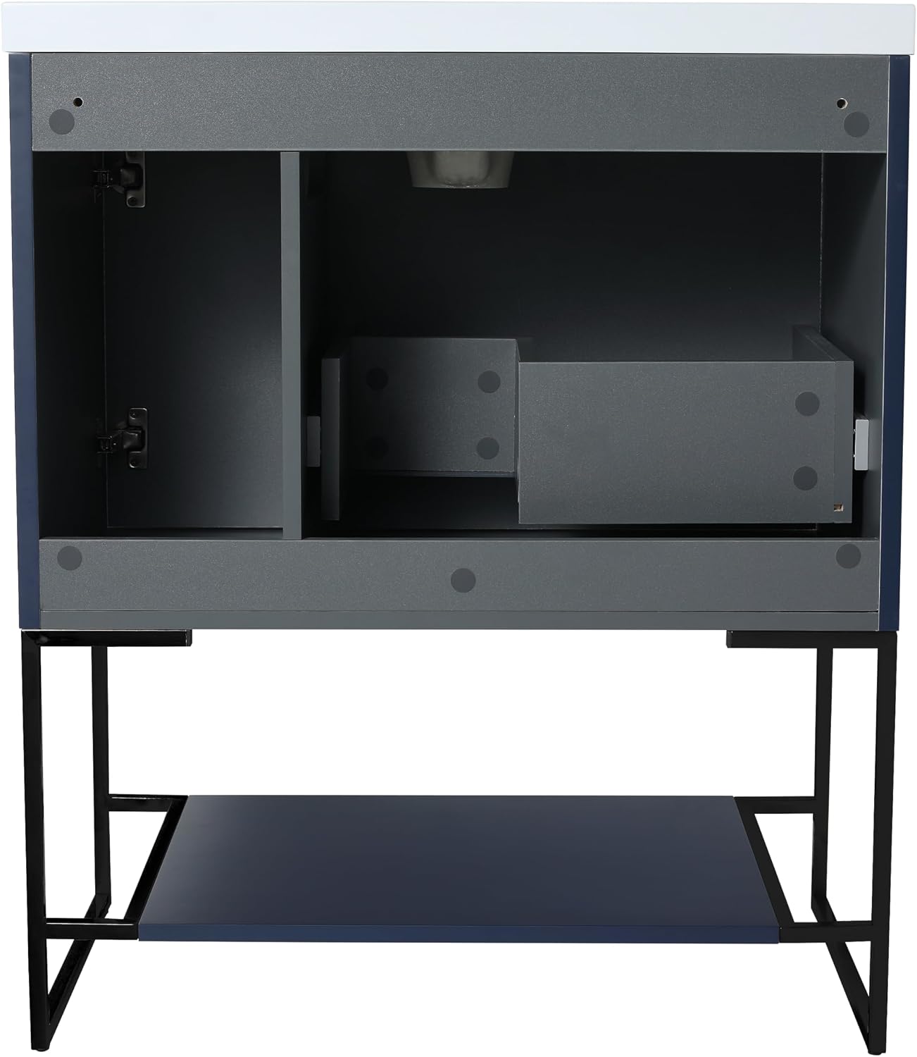 Malwee 30 Inch Navy Blue Freestanding Bathroom Vanity, 30'' Floor Standing Bathroom Vanity, Modern Vanity with 1 Door, 1 Drawer and White Resin Basin Sink Top (011-30)