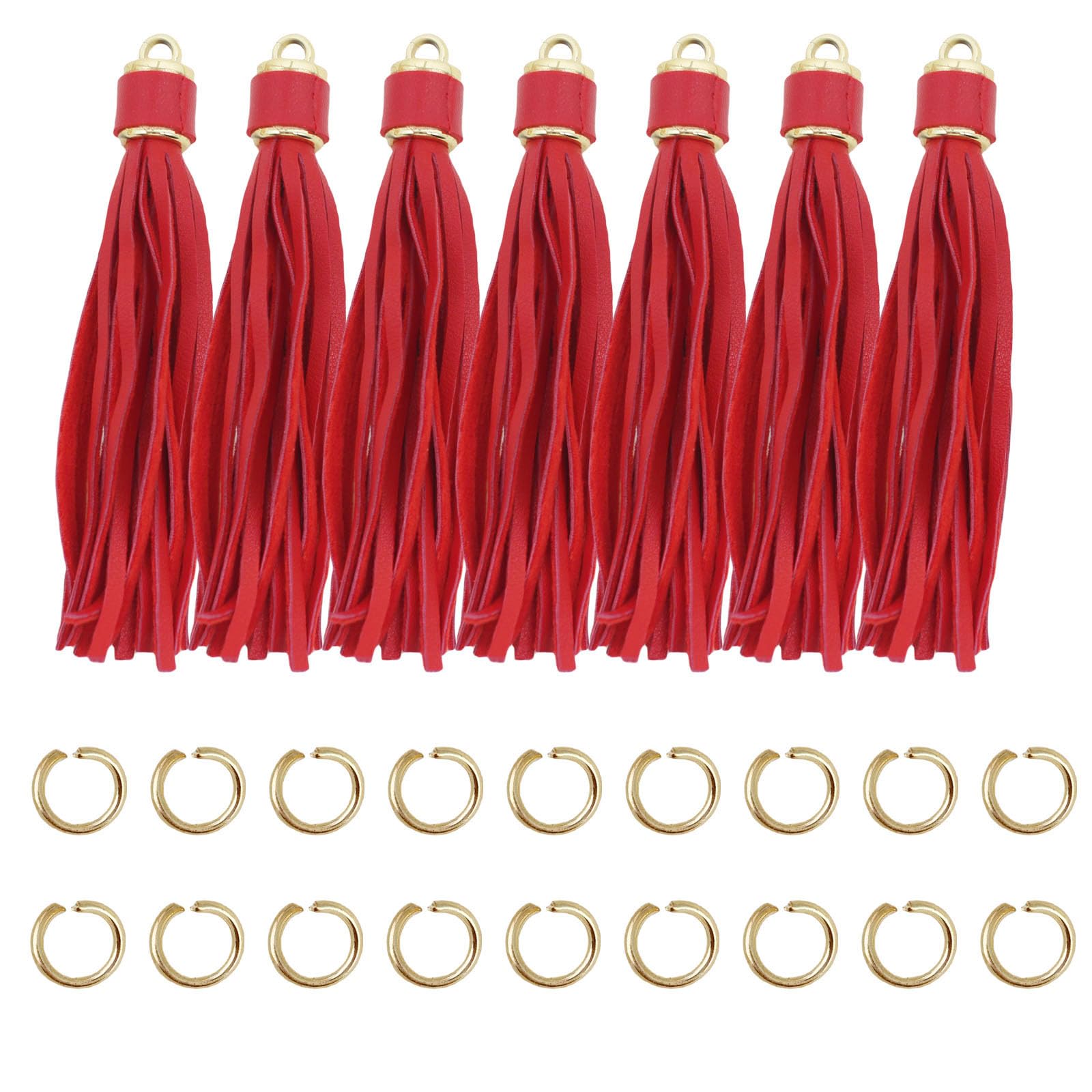 4.3''Red Leather Tassels 12Pcs with Gold Caps for Keychains