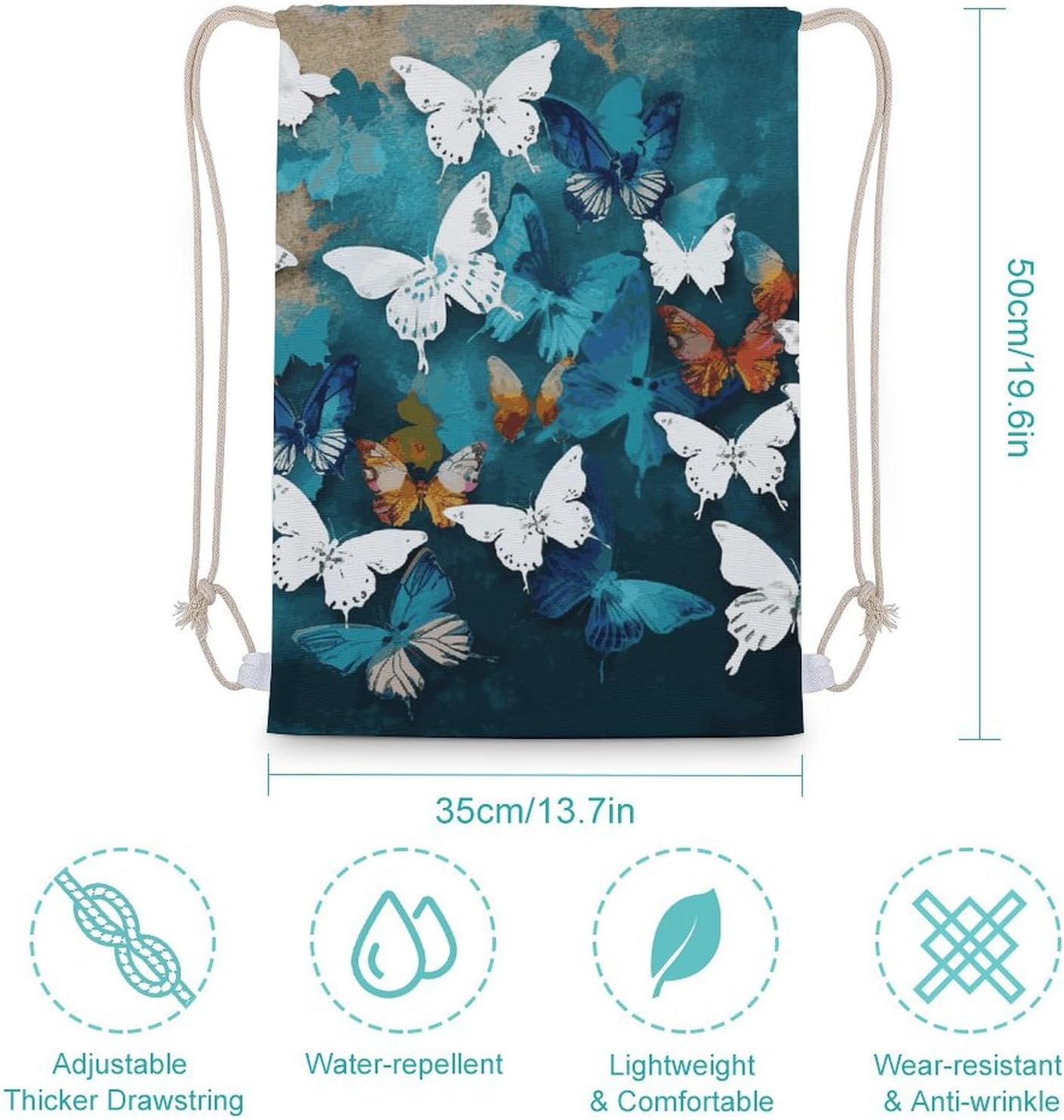 Drawstring Backpack Butterflies Printed Sport Gym Drawstring Bag Lightweight Cinch Sacks Backpack Drawstring Bags for Yoga Sport Gym Beach Travel Backpacks