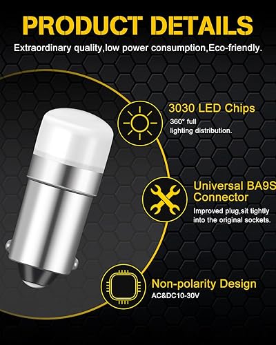 Miniatura 4 de Qasim Bombilla de bayoneta miniatura 1893 #313 1818 1819 1820 1895 BA9S Bombilla LED ACDC 10-30 voltios para luz de tren, paisaje al aire libre,