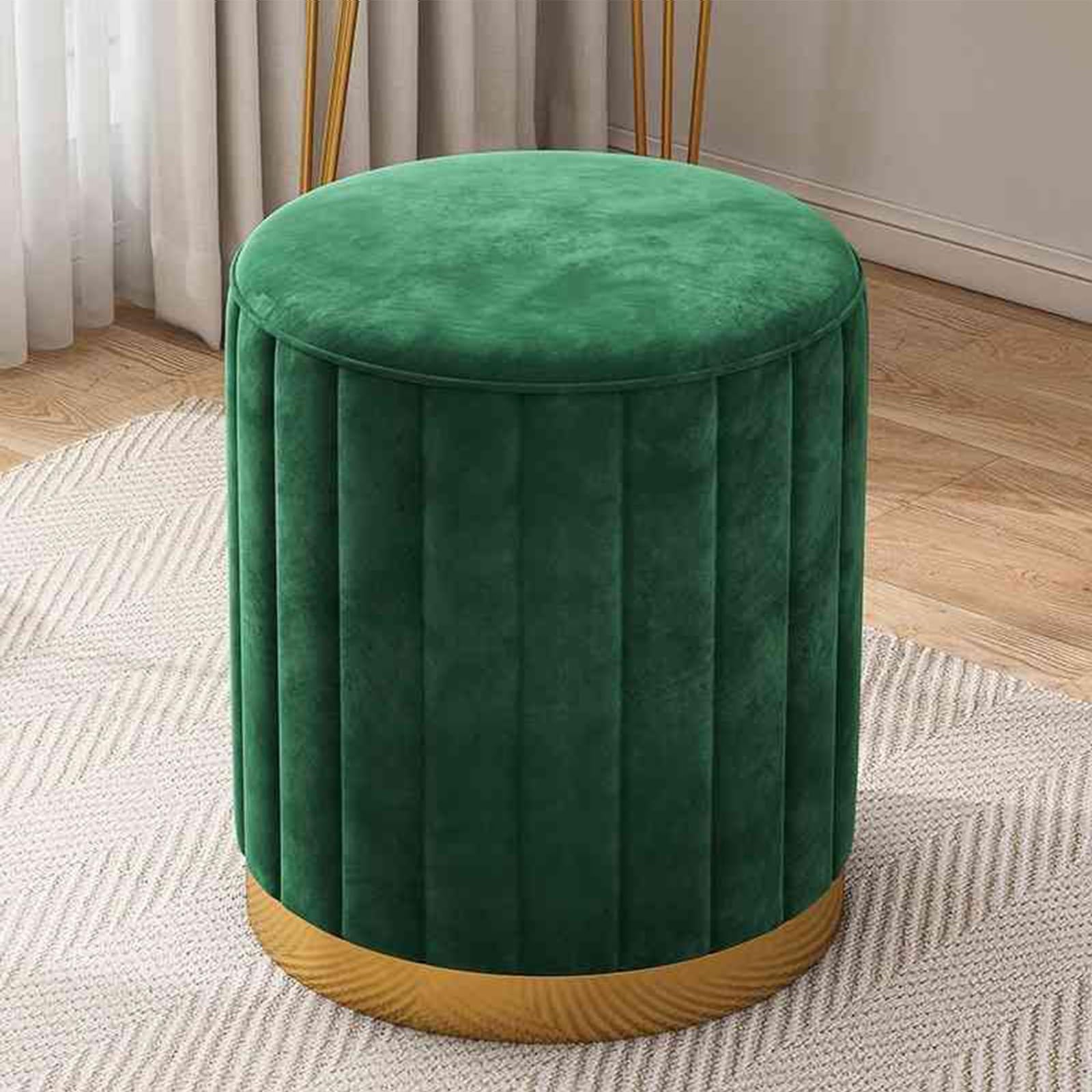 Tabouret de coiffeuse vert avec rangement pour salon et chambre