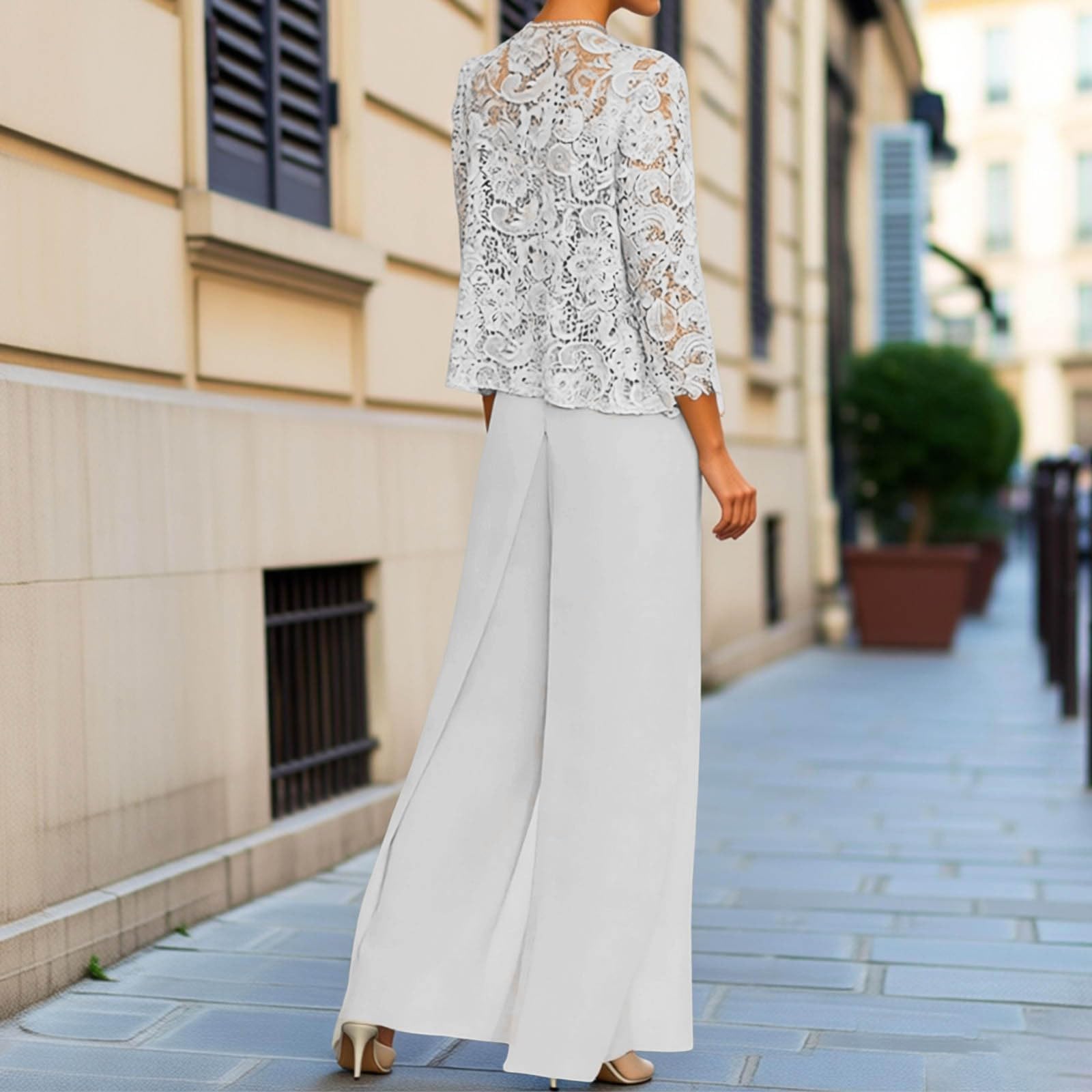 Elegante cardigan in pizzo Abito da sera a tre pezzi per elegante chiffon trasparente della sposa con design a strati e sofisticato