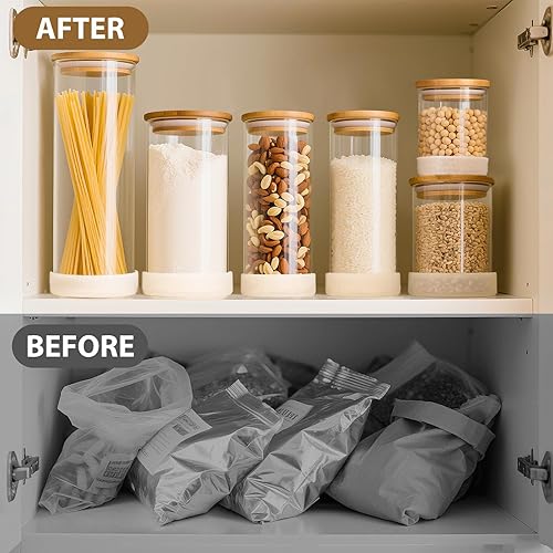 Miniatura 3 de Contenedores de almacenamiento de vidrio con tapas de bambú, paquete de 7 tarros herméticos de vidrio transparente en tamaños mixtos (17 onzas, 25