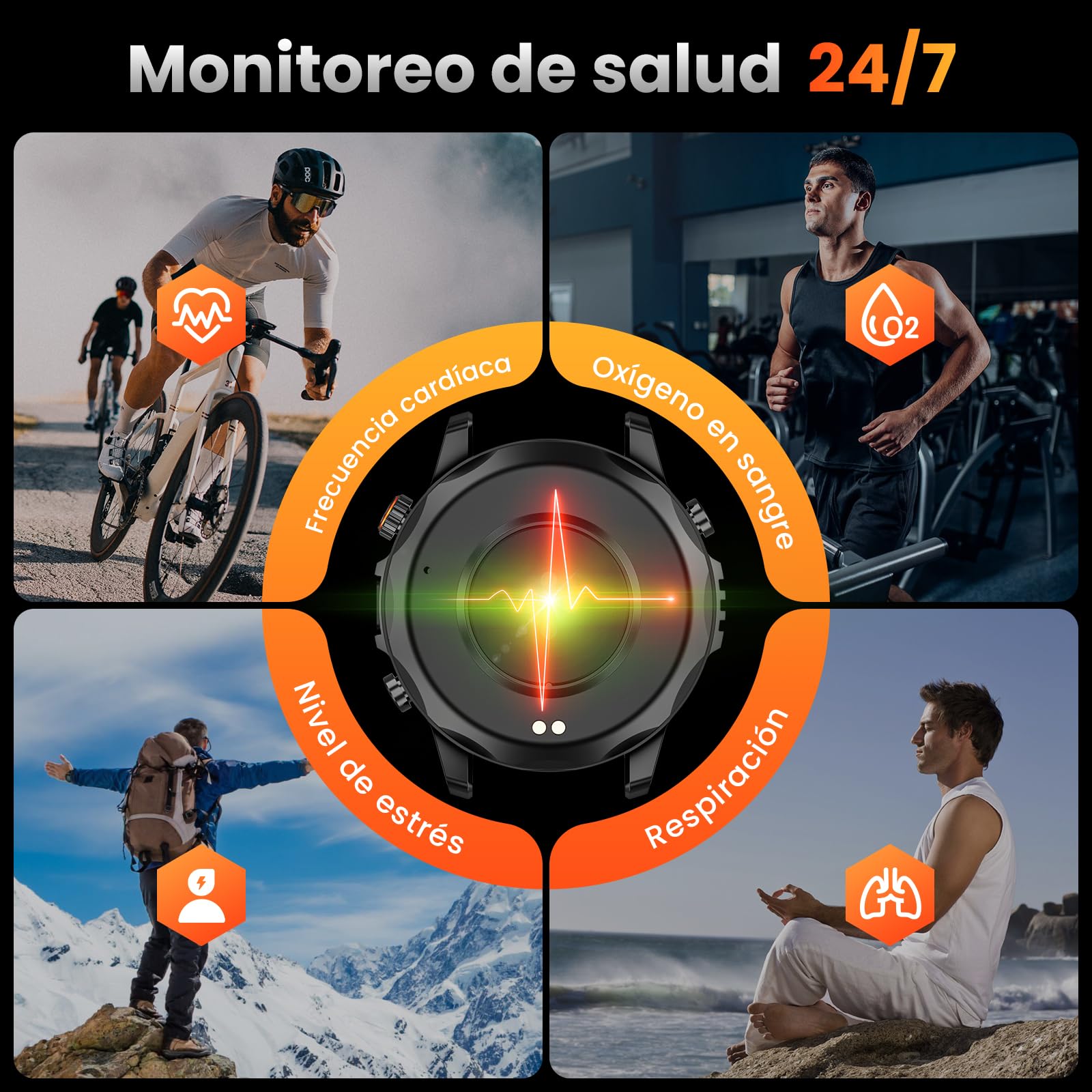 Reloj Inteligente Hombre Militar, 1,46" HD Smartwatch GPS con Linterna Led, Brújula, 100+ Modos Deportivos Smart Watch, Monitoreo de Salud 24/7, Llamadas Bluetooth