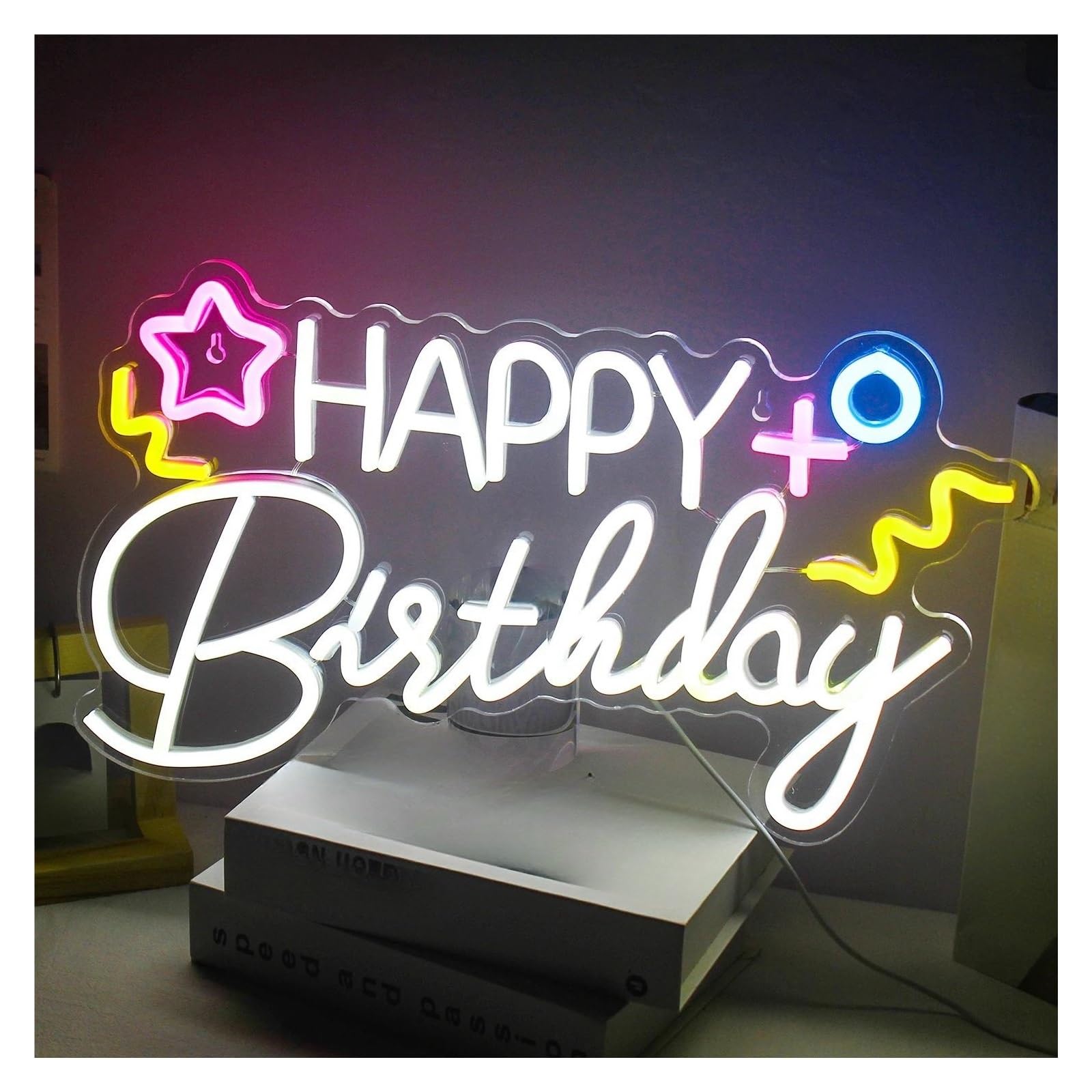 Decoración Lámparas Happy Birthday Letrero De Neón Lámpara De Pared Con Letreros De Letras Artísticas Regulables Alimentada Por USB, Para Tienda Decoración De Pared 25cm×43cm
