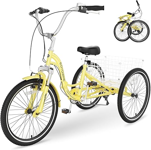 Vista 111 de H&ZT Triciclo para adultos, bicicleta de 3 ruedas, triciclo crucero, con engranaje de 7 velocidades, mango de freno de estacionamiento, escalón