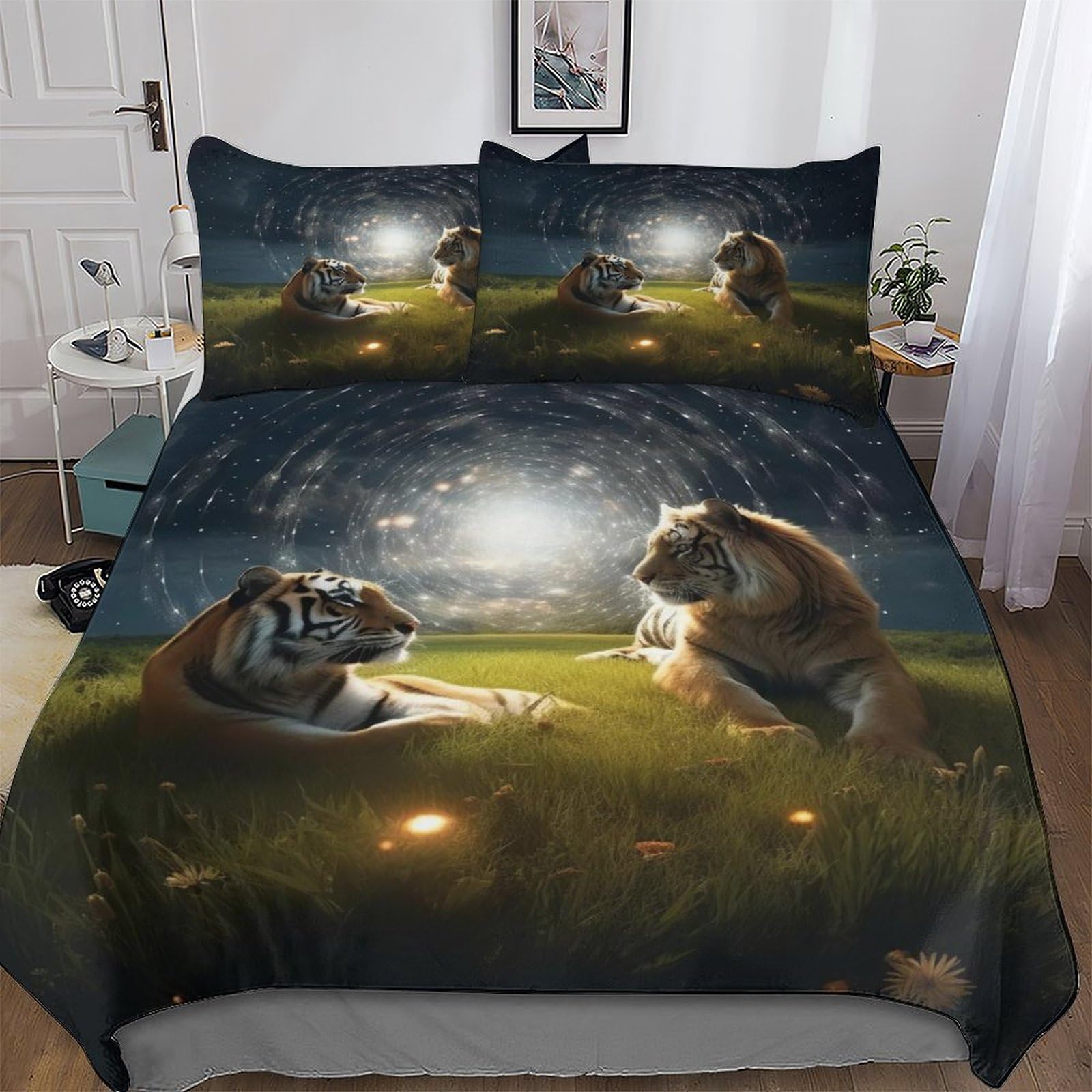 Llxxhh Tiger Comforter Cover Bedding Set Kids Duvet Cover Bedspread Cover With Pillowcase Soft Quilt Cover For Youth And Adult Single(135X200cm)
