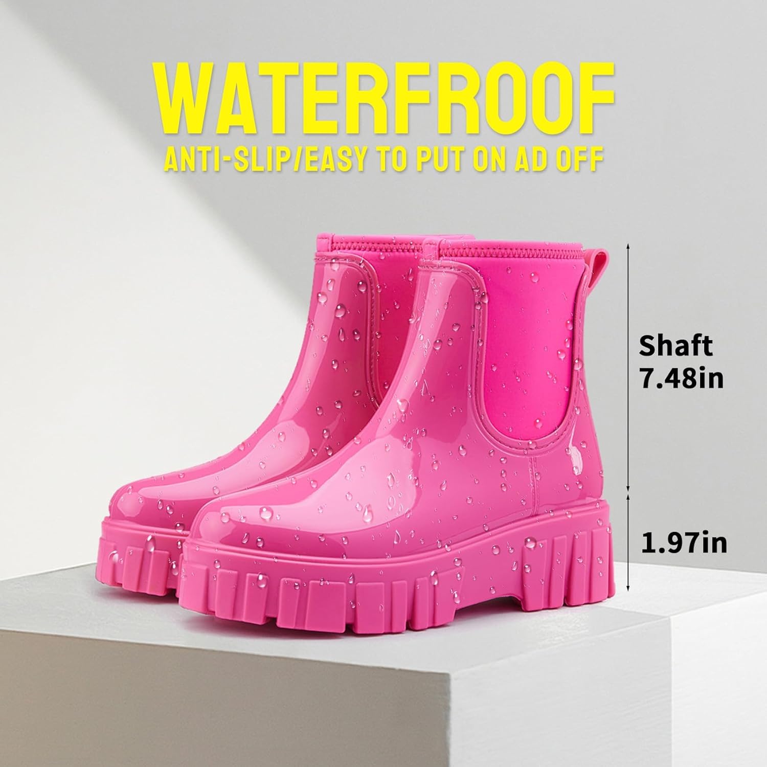 Gets Womens Rain Boots, Waterproof Platform Rubber Chelsea Rainboots, Comfortable Short Shoes Ankle Garden Boots for Outdoor Work - Image 5
