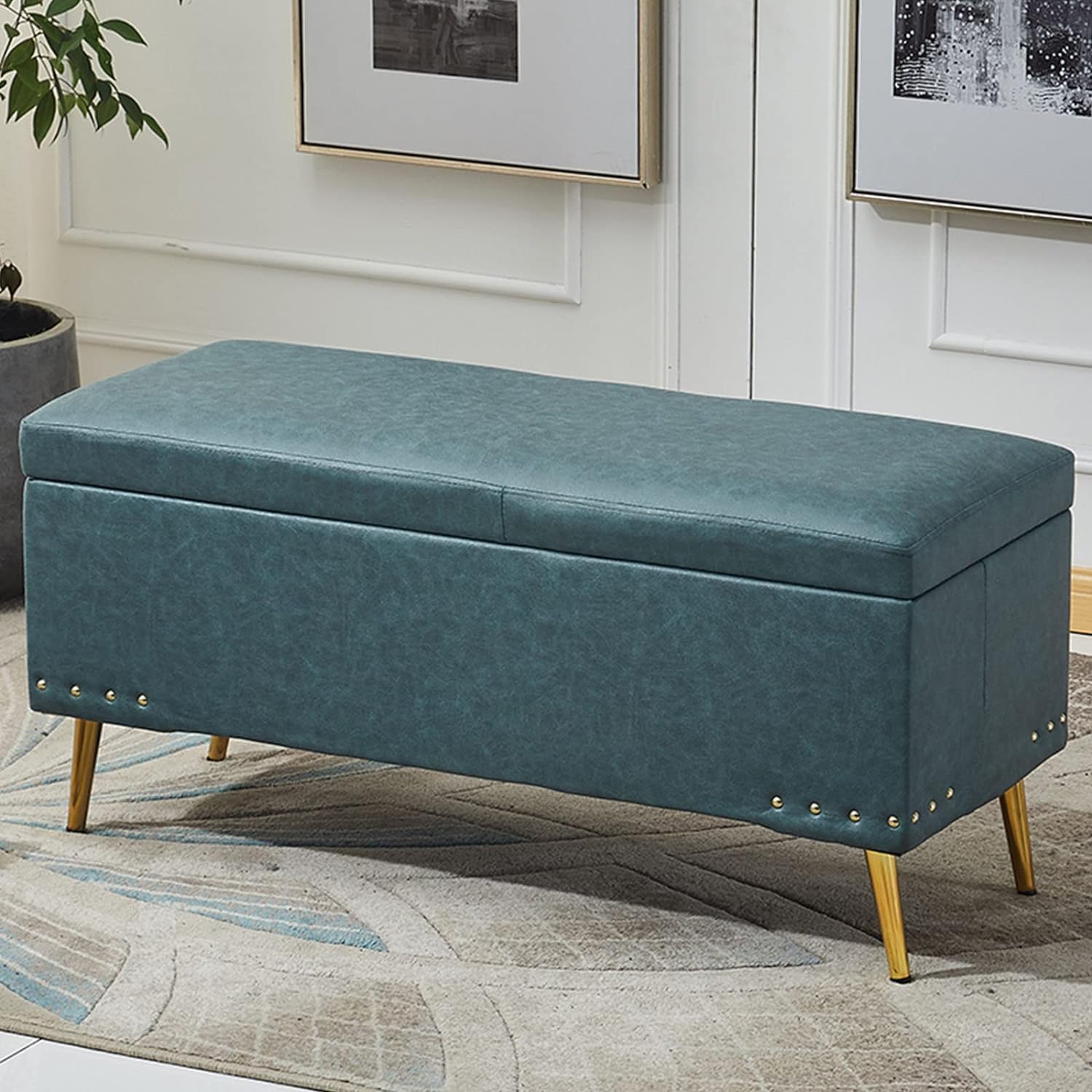 Tabouret ottoman avec coffre de rangement, banc de chambre rectonculaire et repose-pieds jaune