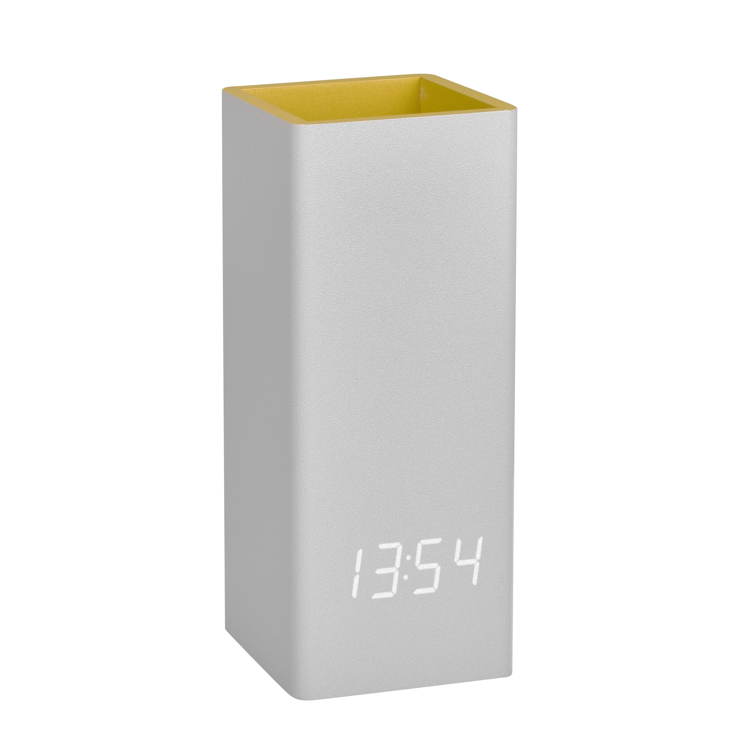 TFA Dostmann Digitaler Wecker mit Stifte Organizer Clocco Desk, 60.2041.15, Stiftehalter mit Uhrzeit, für den Schreibtisch, Büro Gadget, inkl Innenthermometer, Datumsanzeige, Quarzuhr, grau
