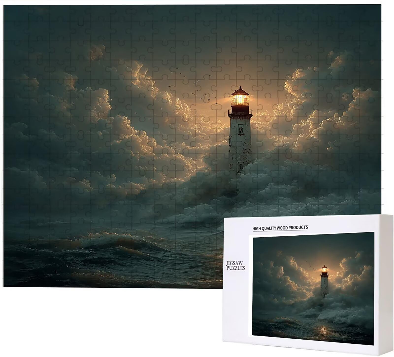 1500 Pezzi di Puzzle, faro nero 1500 Pezzi di Puzzle per Adulti, Regalo Anniversario, Regalo Natale, Decorazione Della Casa, Prevenzione Della Degenerazione Cerebrale Negli Anziani PjY1048 H-6