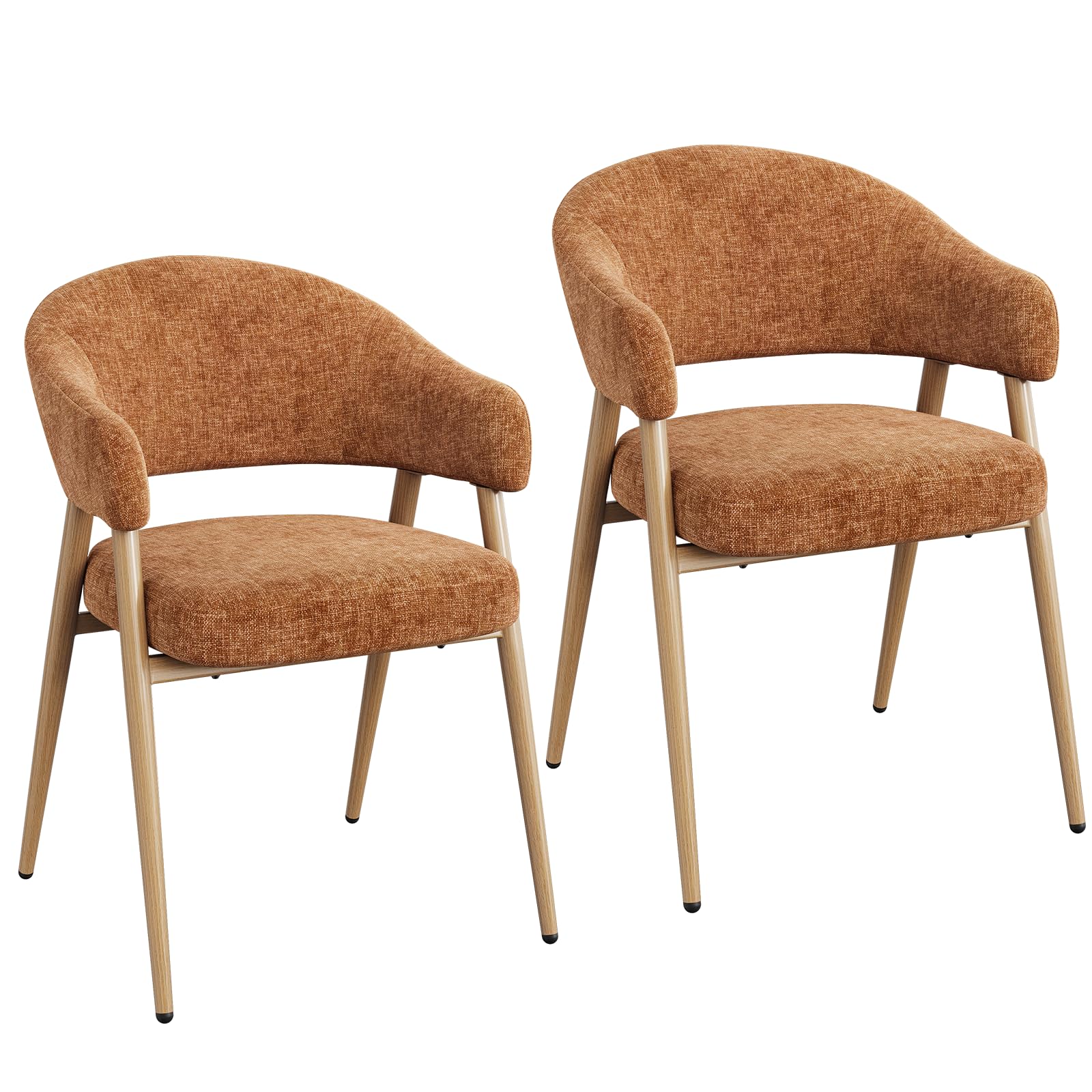 WOLTU Juego de 2 Sillas de Comedor Ergonómicas, Marrón Caramelo | Respaldo Ahuecado, Patas Ajustables, Asiento de Tejido de Chenilla, Patas Metálicas, para Comedor, Cocina, Salón y Dormitorio