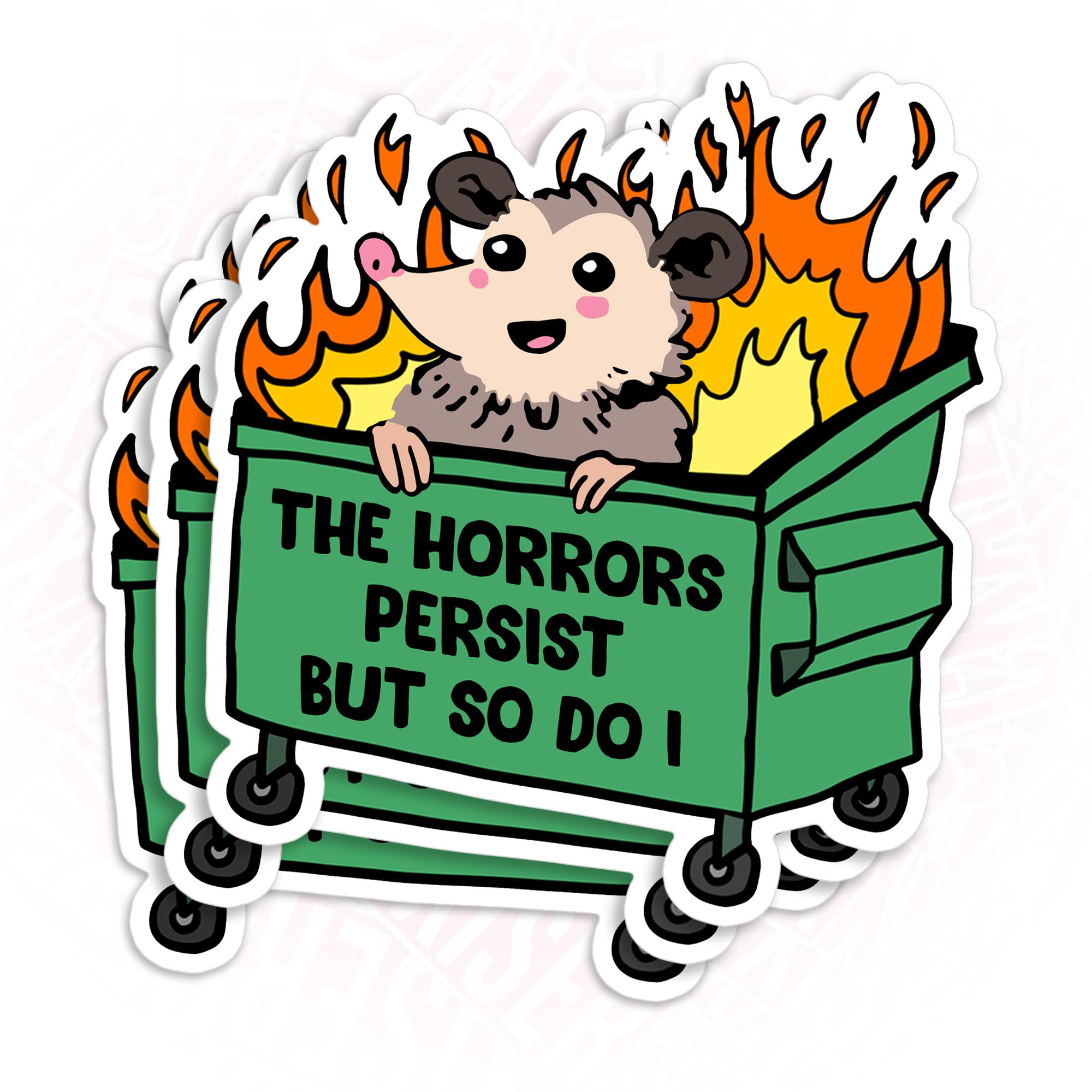 Possum The Horrors Persist Sticker - Funny Dumpster Fire, Waterproof Die-Cut Vinyl Laptop & Water Bottle Sticker - Funny Birthday Gifts 2 Inches