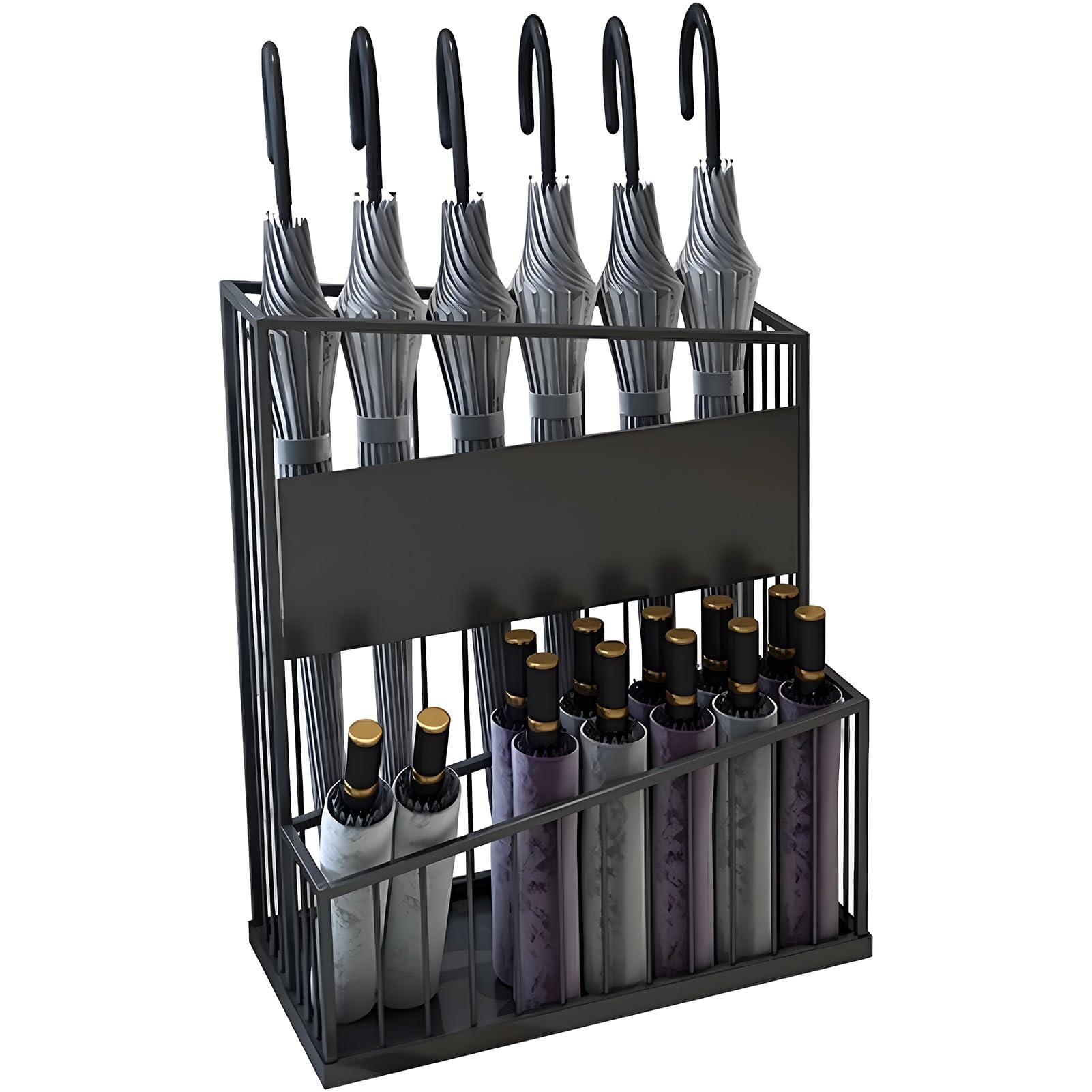 Porte-parapluie double couche en métal noir compact style industriel