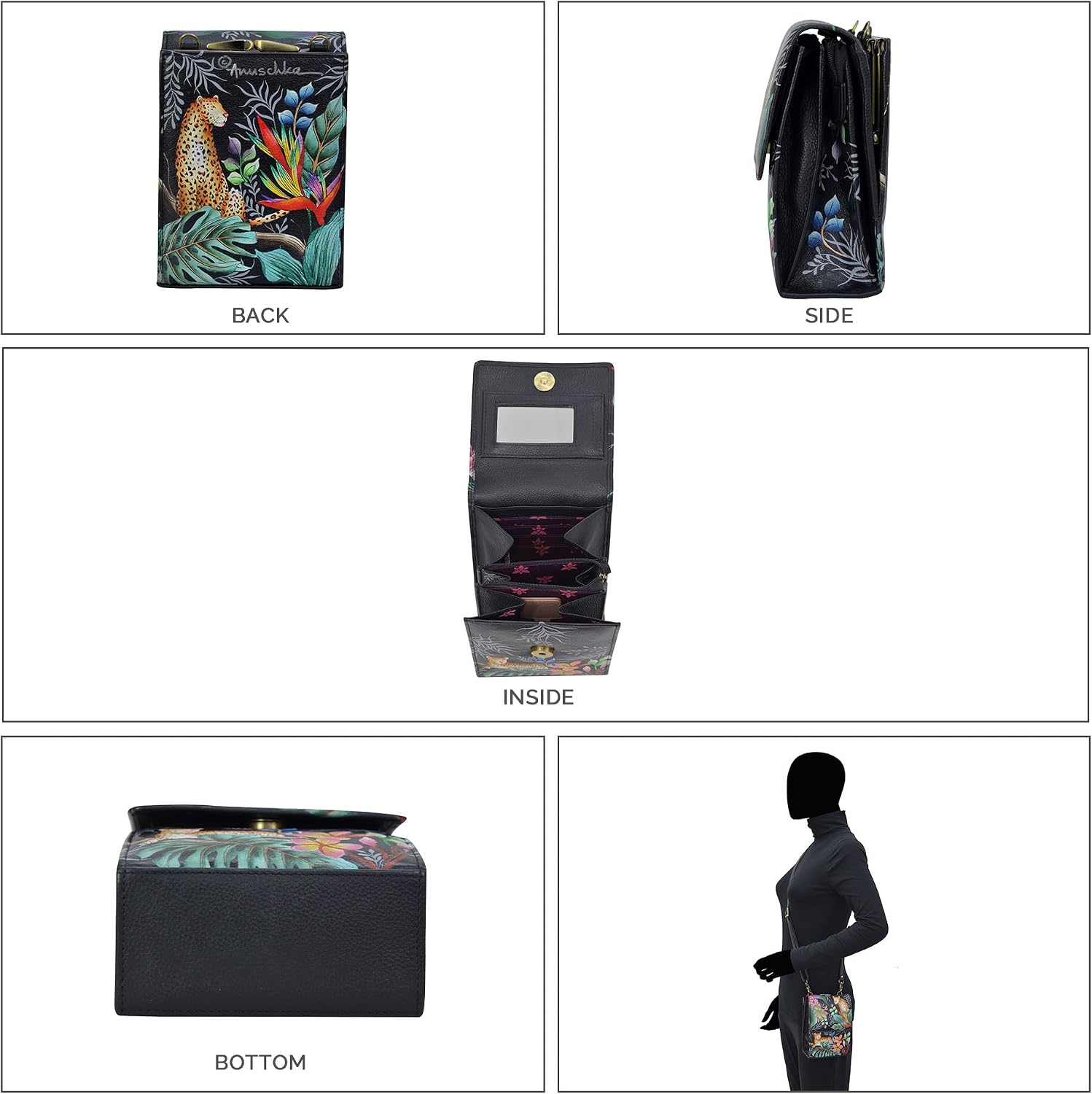 Anuschka Hand Painted Women’s Genuine Leather Triple Compartment Crossbody Organizer - Flap Open Entry & Card Holders