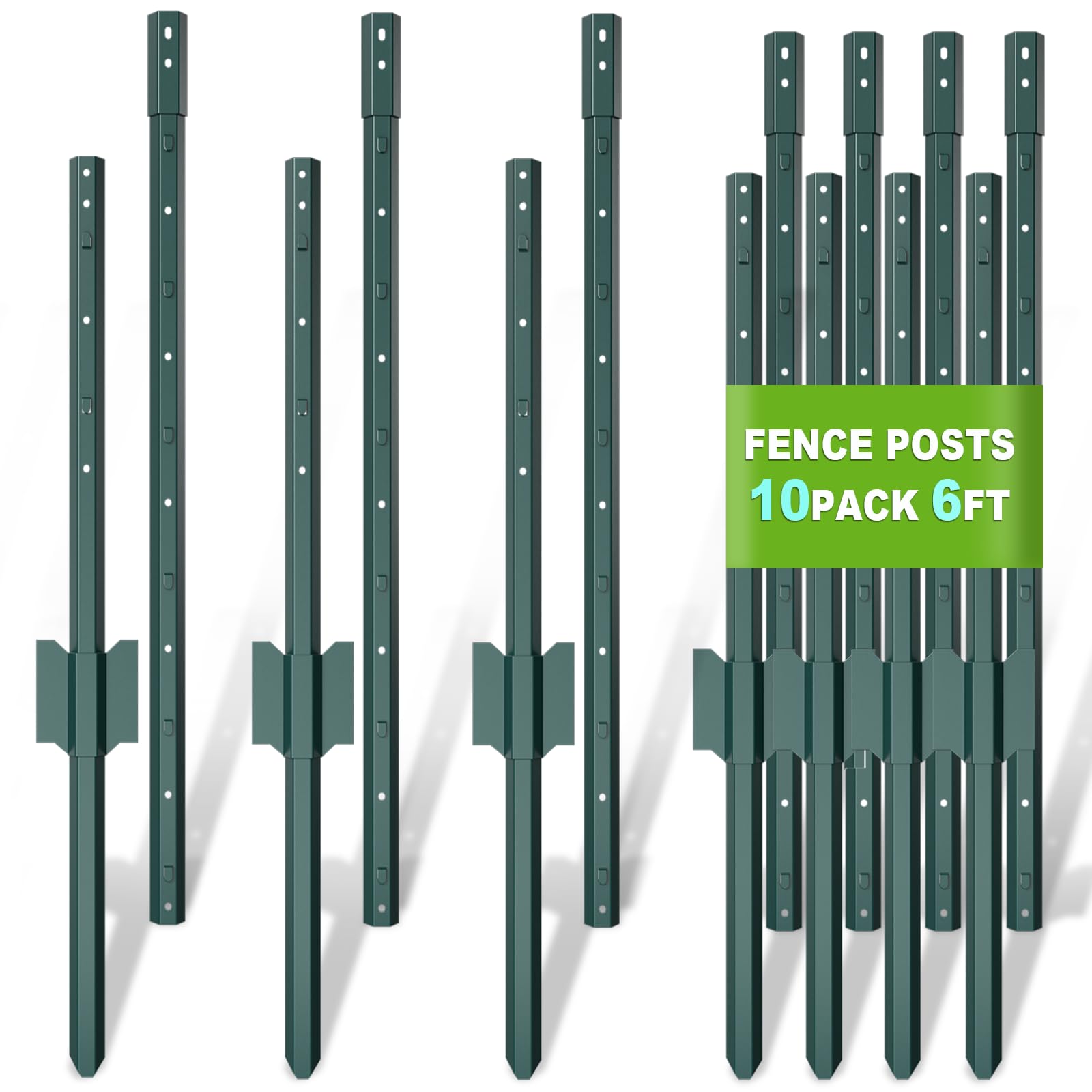 BAVNNRO 6FT Metal Fence Post, 10 Pack Heavy Duty Garden Fence Posts T Post