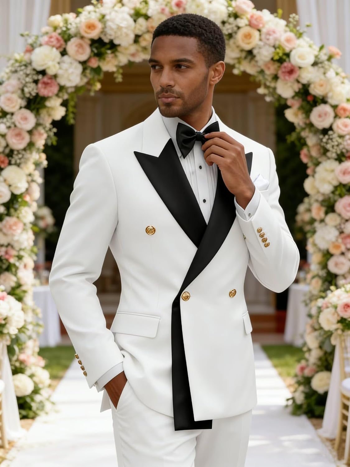 Wangyue Mens 2 Piece Suit Slim Fit Double Breasted Suit Wedding Prom Tuxedo Blazer Pants Suits Set for Formal Business