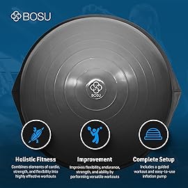 BOSU Exercise Ball, BT Pro Balance Fitness Core and Cardio Training Inflatable Rubber Home Gym Equipment for Full Body Strength Workouts, Grey & Black
