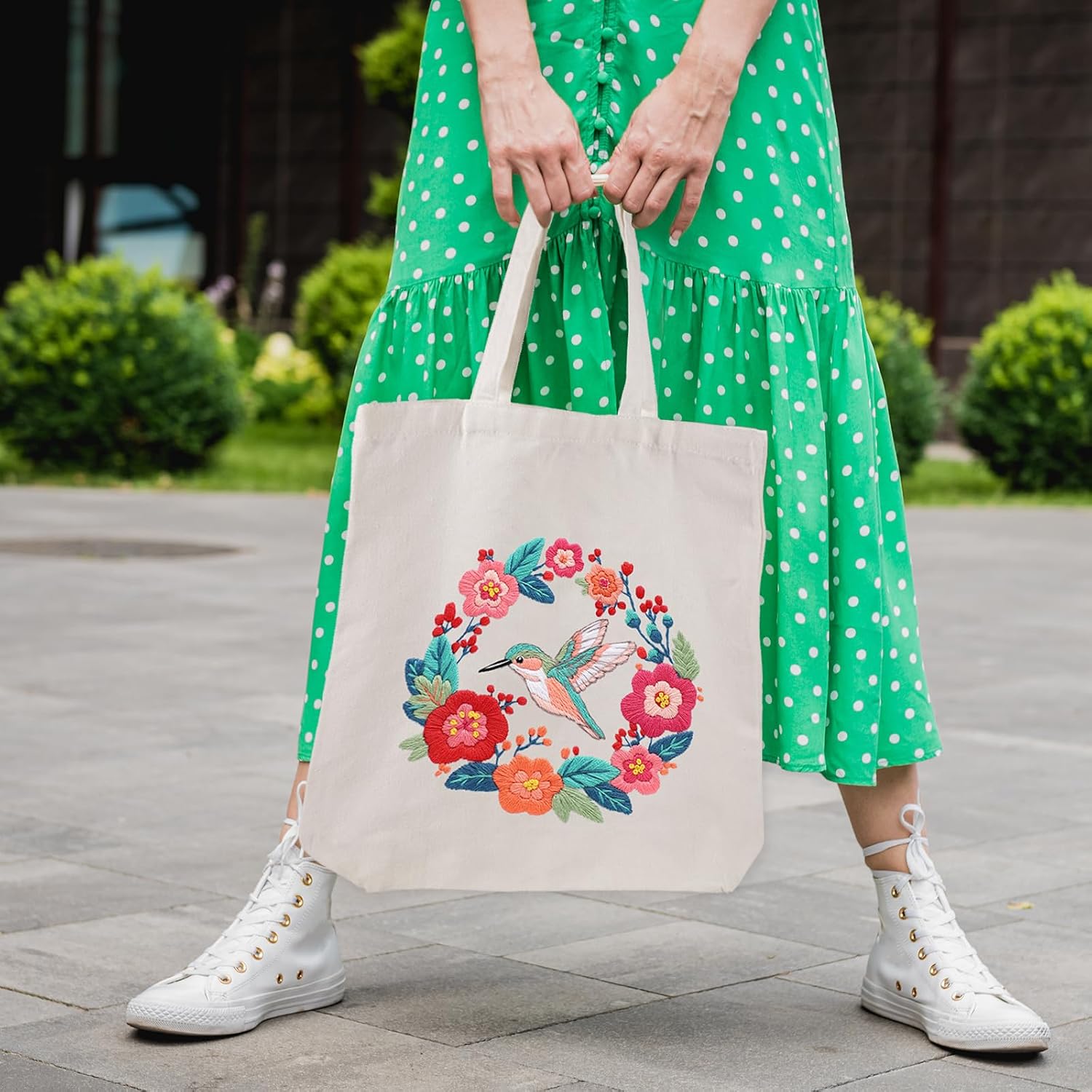 Louise Maelys Hummingbird Canvas Tote Bag Embroidery Kit for Beginners,Cross Stitch Kits for Adults, Arts Crafts Needlepoint Women Shopping Reusable Grocery Bags