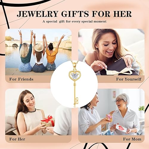 Miniatura 7 de Collar de corazón de oro macizo de 14 quilates, collar con colgante de amor, joyería de corazón, regalo para el día de San Valentín para mujeres y