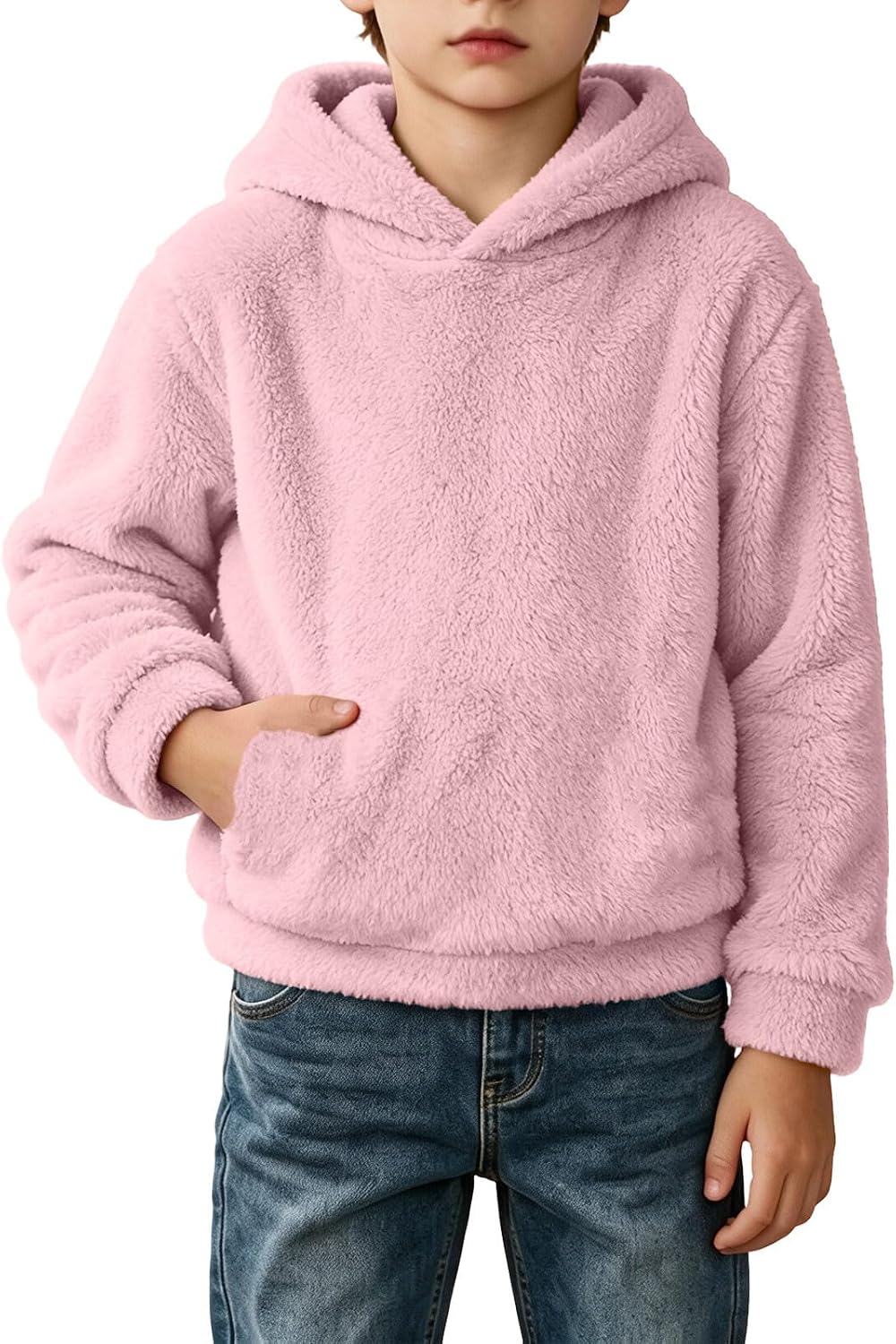 Girls Fuzzy Fleece Hoodie Fluffy Faux Fur Sweatshirt Cozy Winter Warm Top