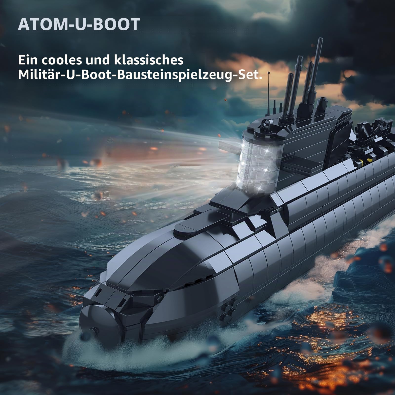 JMBricklayer Atom-U-Boot-Bausätze 61505 – Militär-U-Boot-Spielzeug mit Lichtern, WW2-Geschichte, Sammlerstück, Heimdeko, Schlachtschiff-Bausatz, Armee-Spielzeuggeschenke für Jungen Männer Erwachsene
