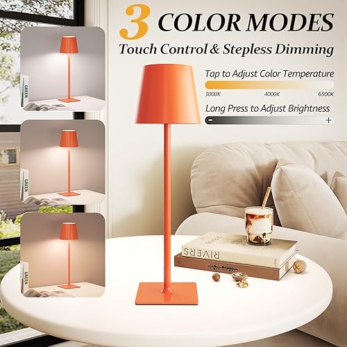 Miniatura 2 de Paquete de 2 lámparas de mesa inalámbricas, 3 colores de atenuación continua, batería recargable de 5000 mAh, lámpara de escritorio LED para